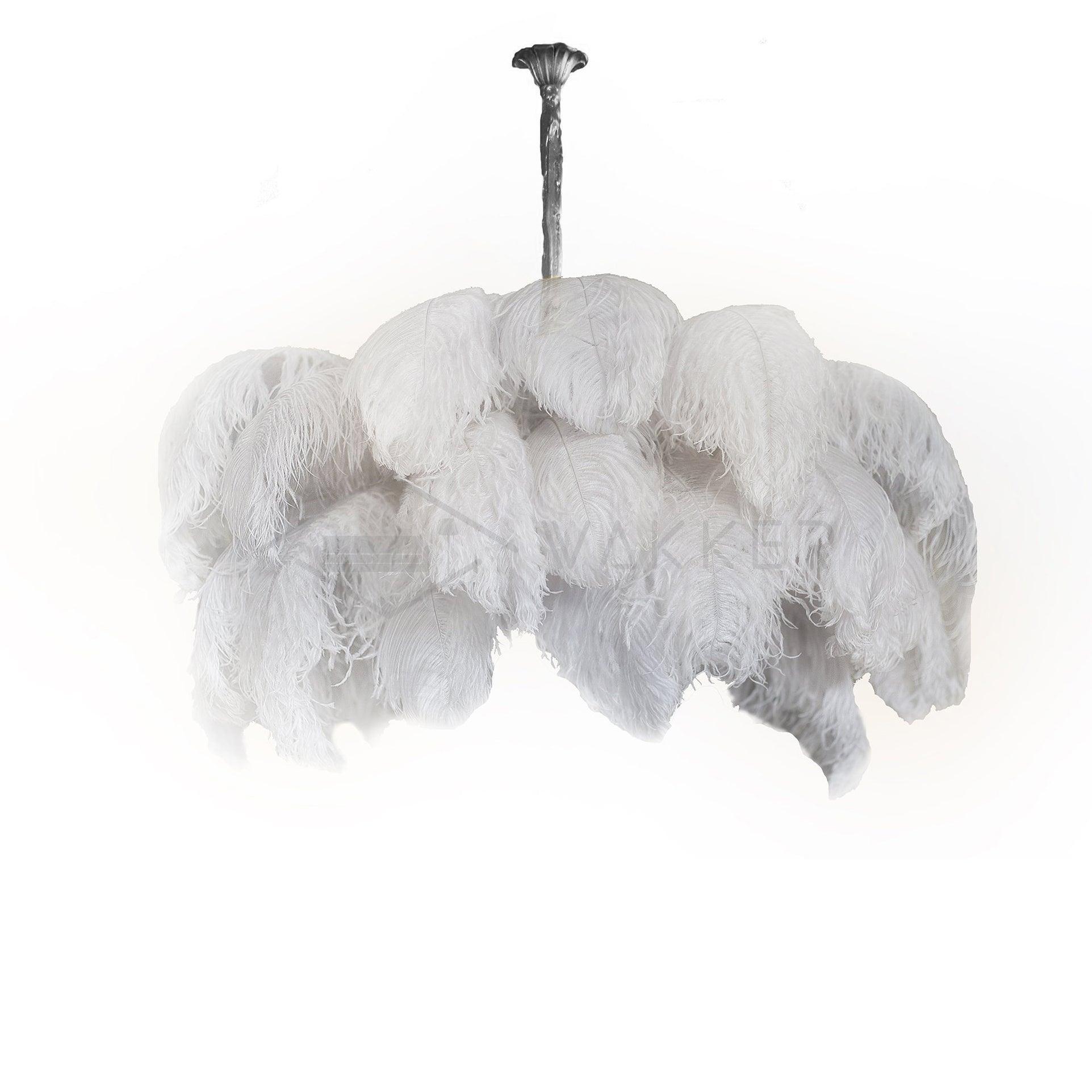 Lustra Chandelier Ostrich Feather Large Brass Stem-Neutral Decor