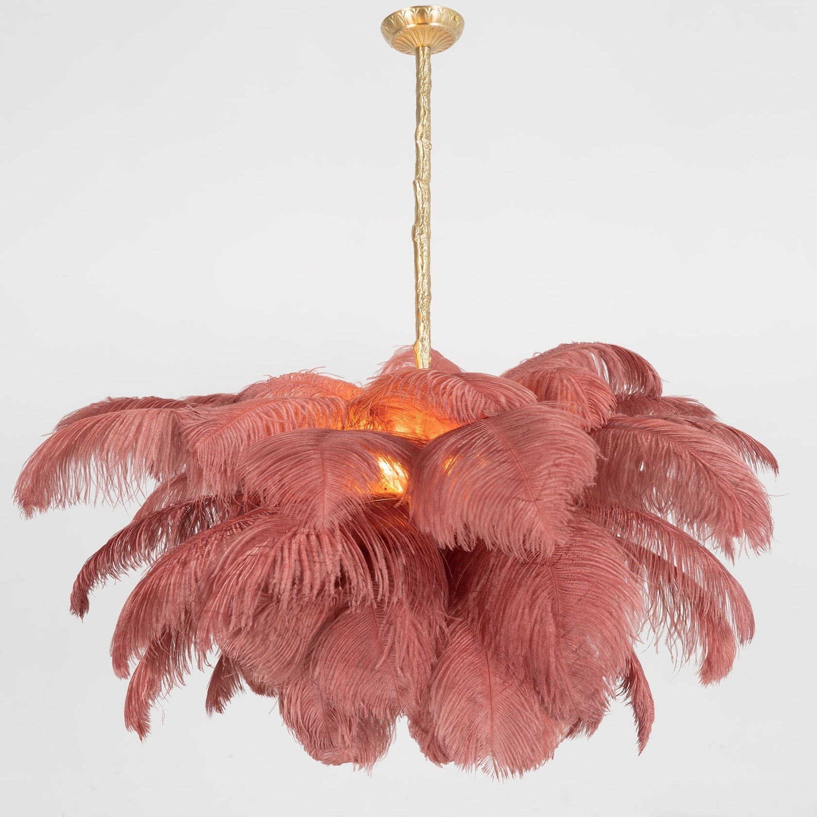 Lustra Chandelier Ostrich Feather Large Brass Stem-Neutral Decor