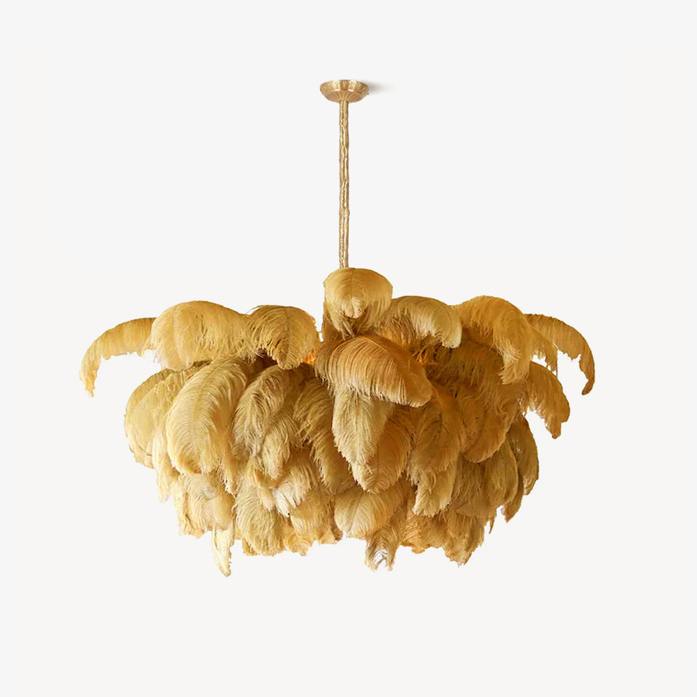 Lustra Chandelier Ostrich Feather Large Brass Stem-Neutral Decor