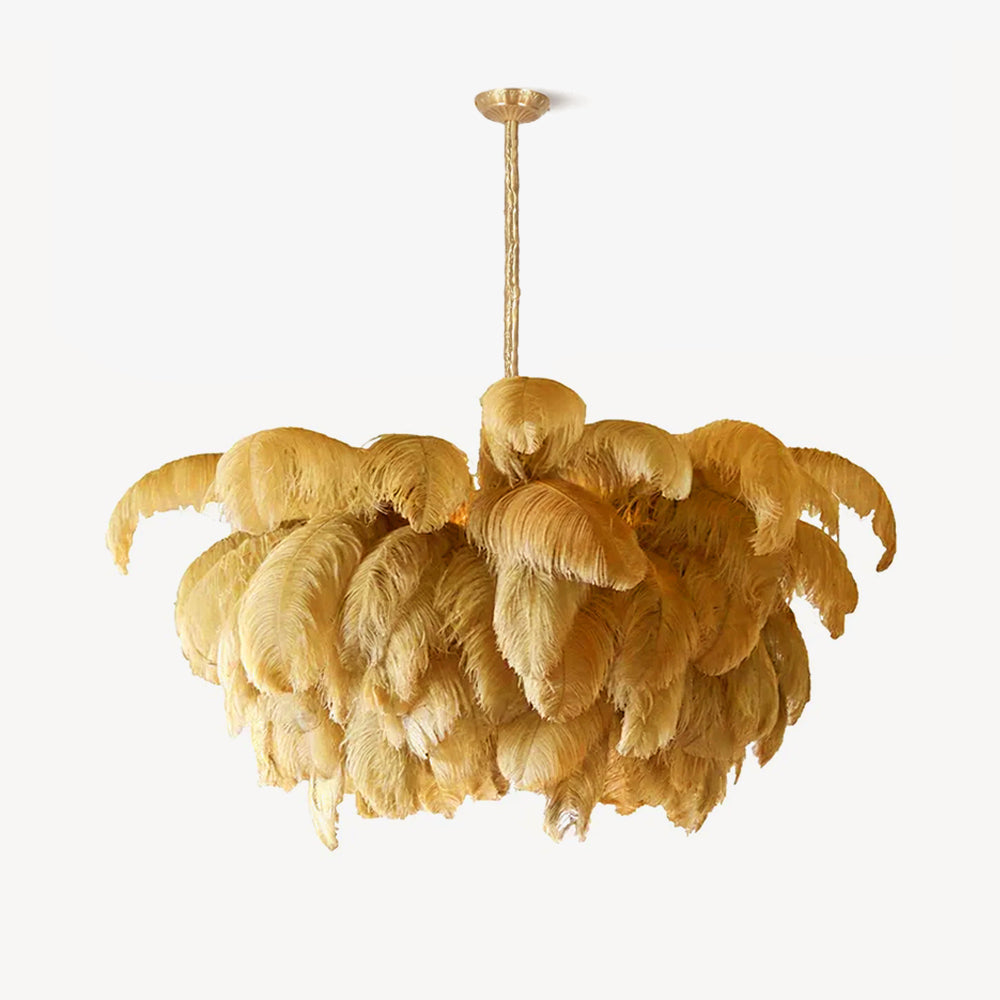 Lustra Chandelier Ostrich Feather Large Brass Stem-Neutral Decor