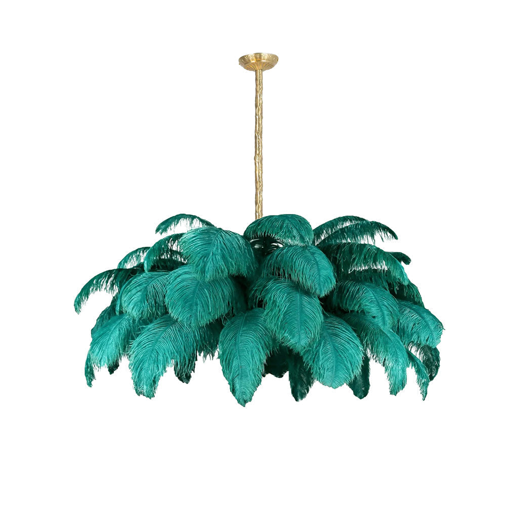 Lustra Chandelier Ostrich Feather Large Brass Stem-Neutral Decor