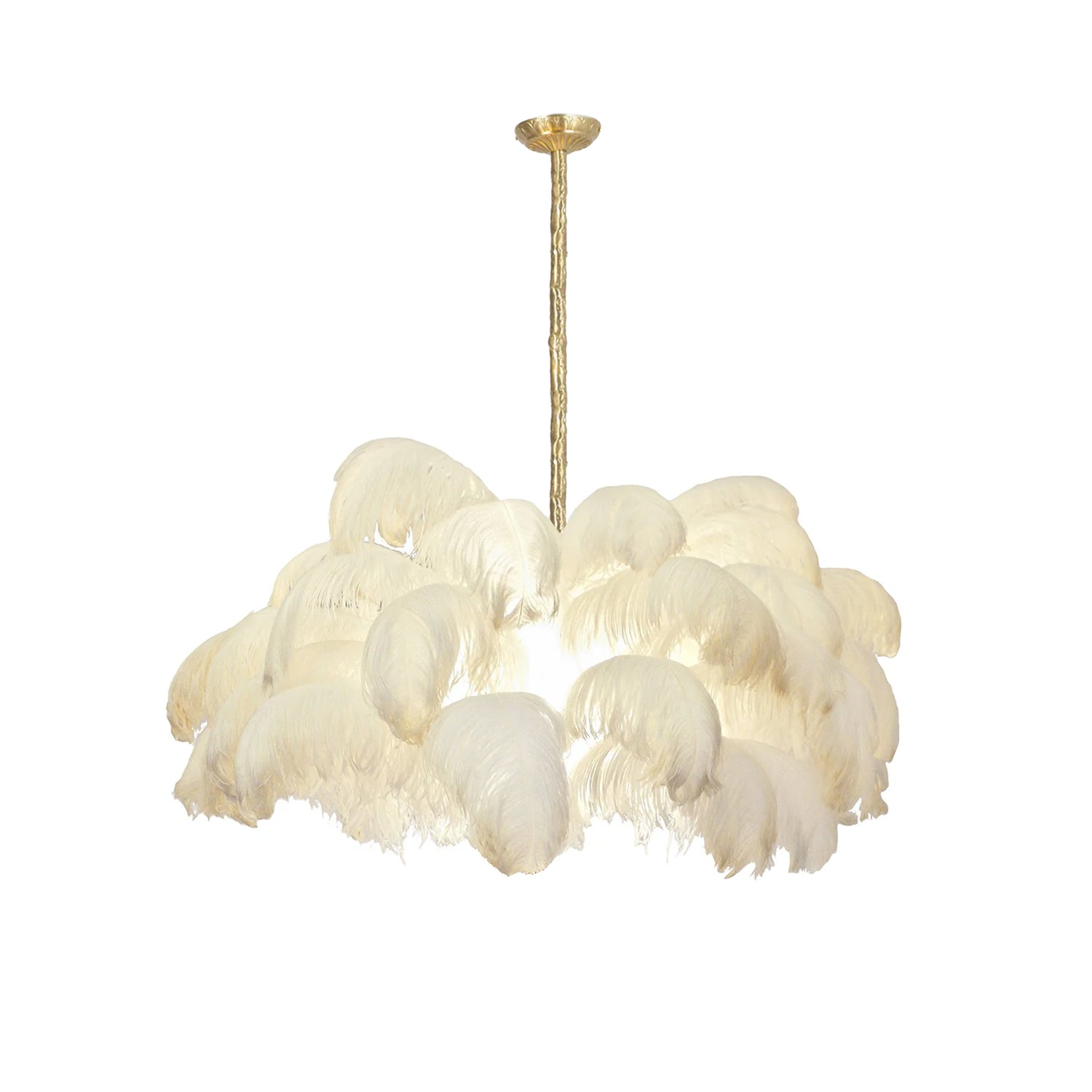 Lustra Chandelier Ostrich Feather Large Brass Stem-Neutral Decor
