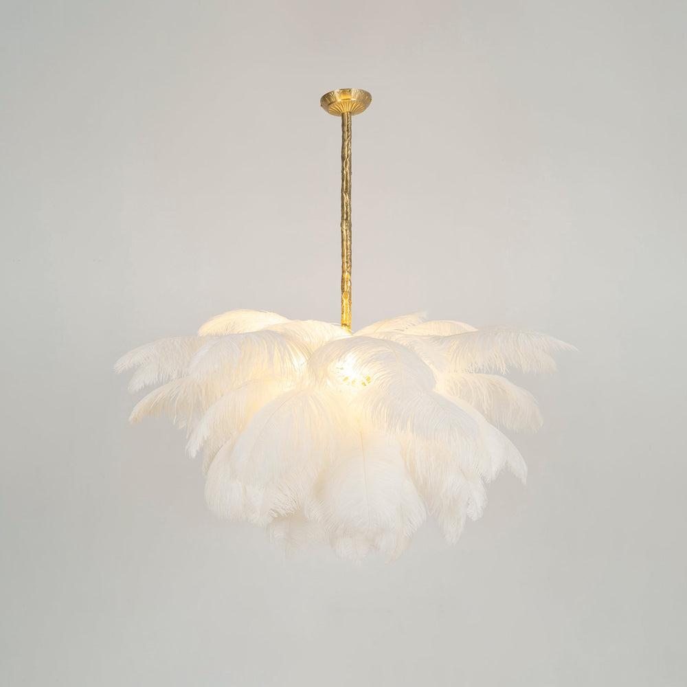 Lustra Chandelier Ostrich Feather Large Brass Stem-Neutral Decor