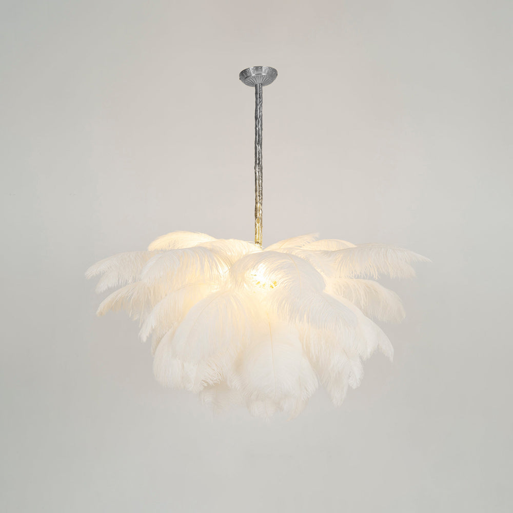 Lustra Chandelier Ostrich Feather Large Brass Stem-Neutral Decor