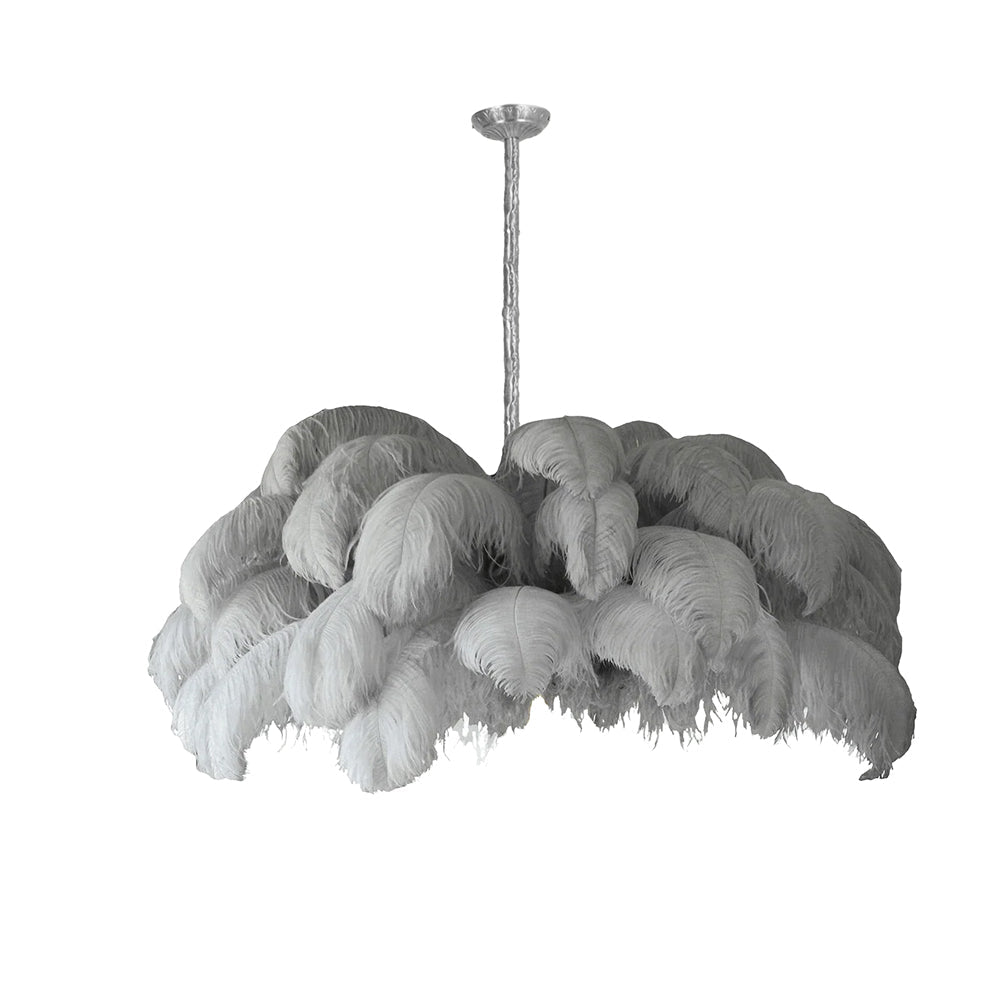 Lustra Chandelier Ostrich Feather Large Brass Stem-Neutral Decor