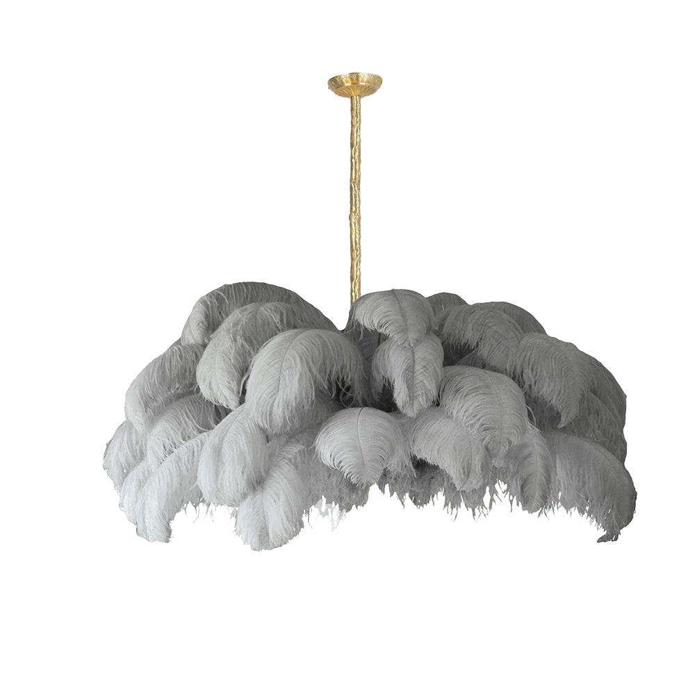 Lustra Chandelier Ostrich Feather Large Brass Stem-Neutral Decor