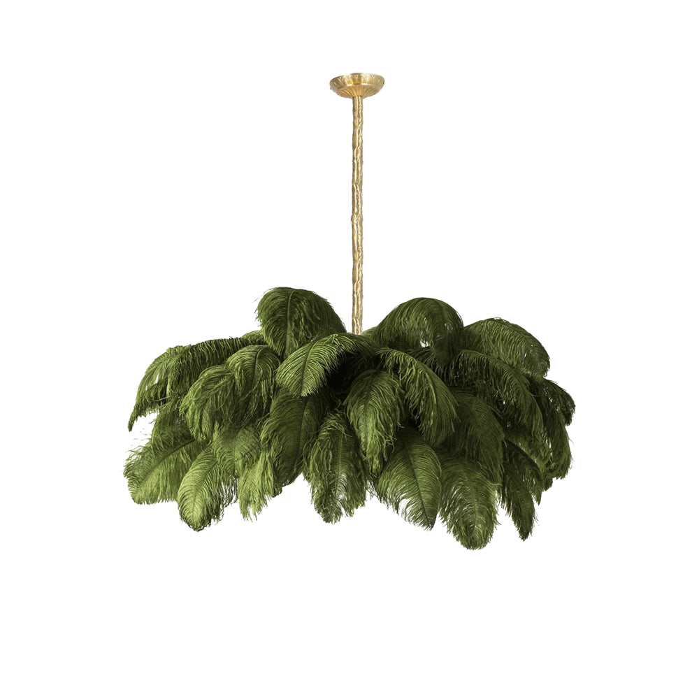Lustra Chandelier Ostrich Feather Large Brass Stem-Neutral Decor