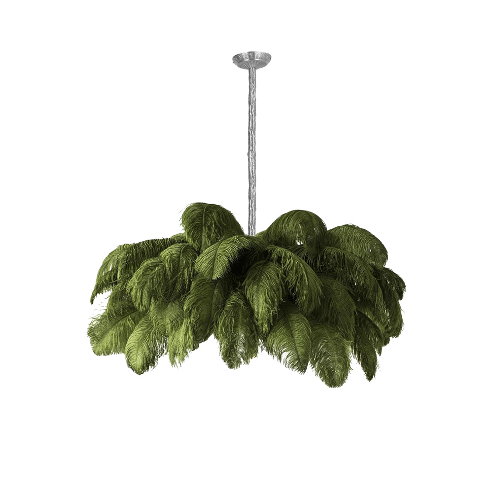 Lustra Chandelier Ostrich Feather Large Brass Stem-Neutral Decor