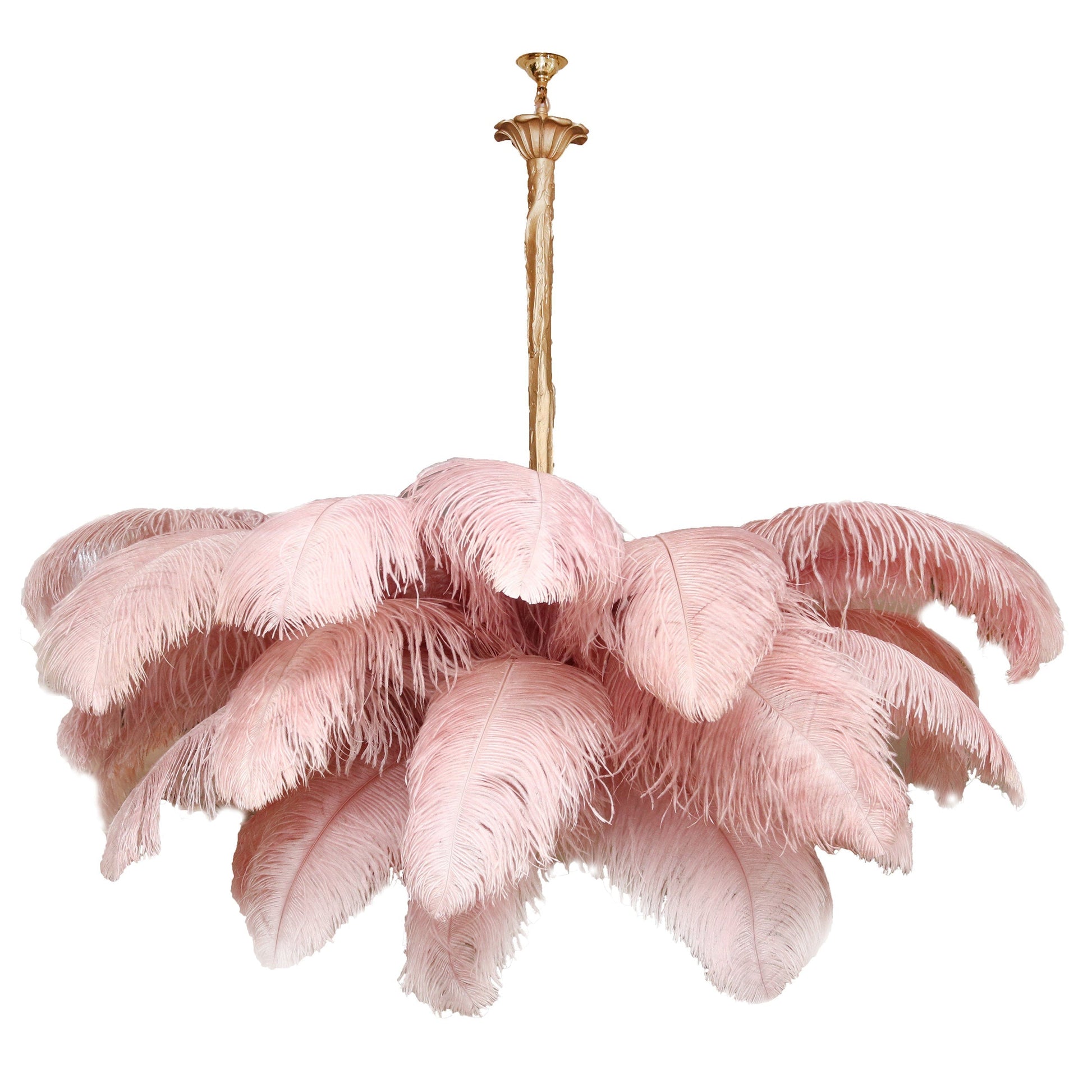 Lustra Chandelier Ostrich Feather Large Brass Stem-Neutral Decor