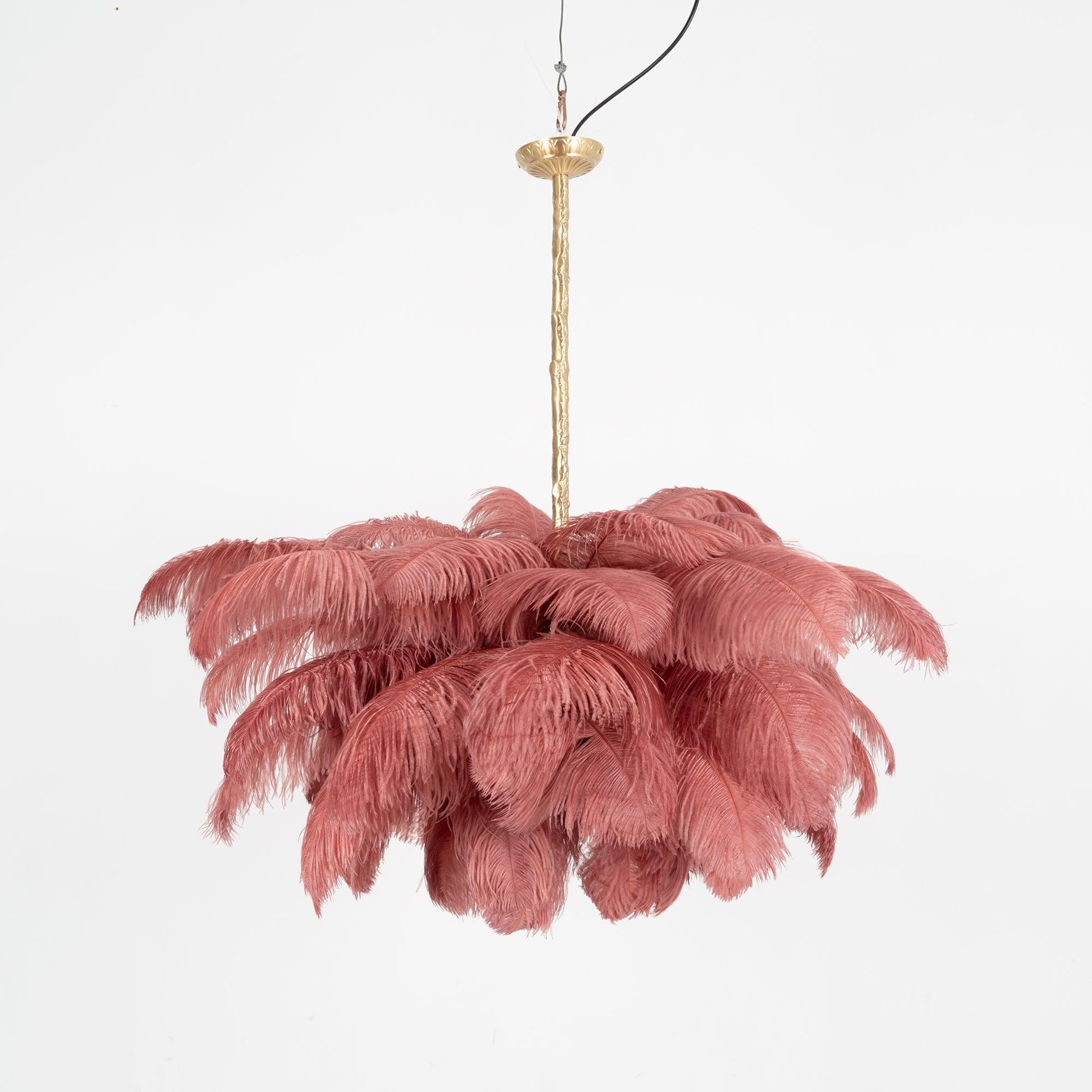 Lustra Chandelier Ostrich Feather Large Brass Stem-Neutral Decor