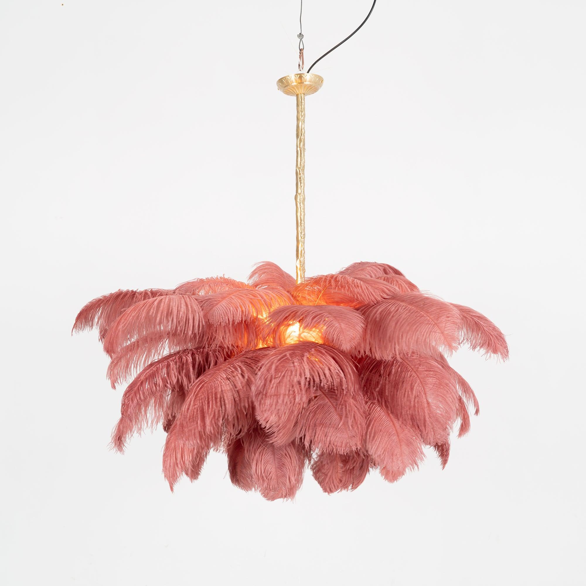 Lustra Chandelier Ostrich Feather Large Brass Stem-Neutral Decor