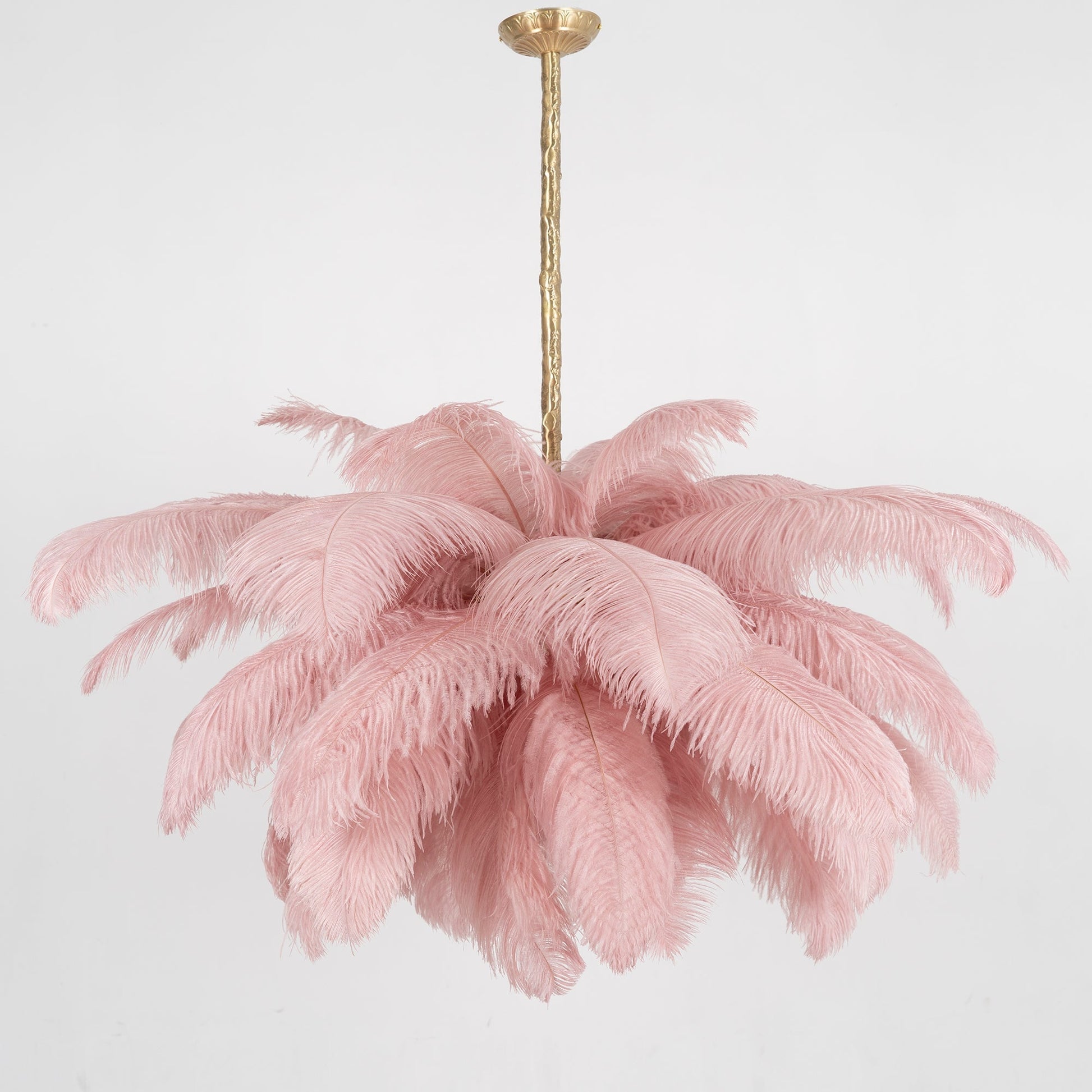 Lustra Chandelier Ostrich Feather Large Brass Stem-Neutral Decor