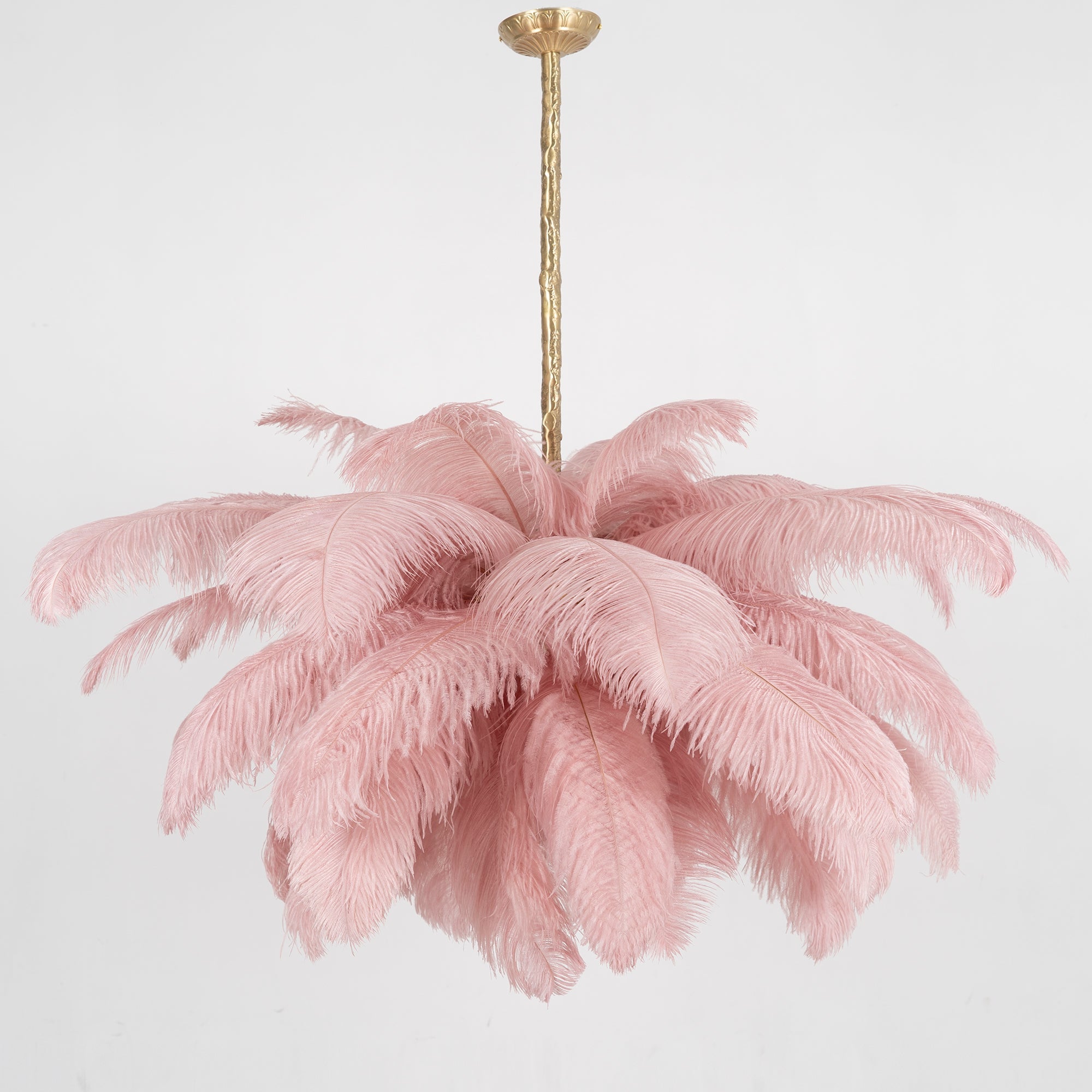 Lustra Chandelier Ostrich Feather Large Brass Stem-Neutral Decor