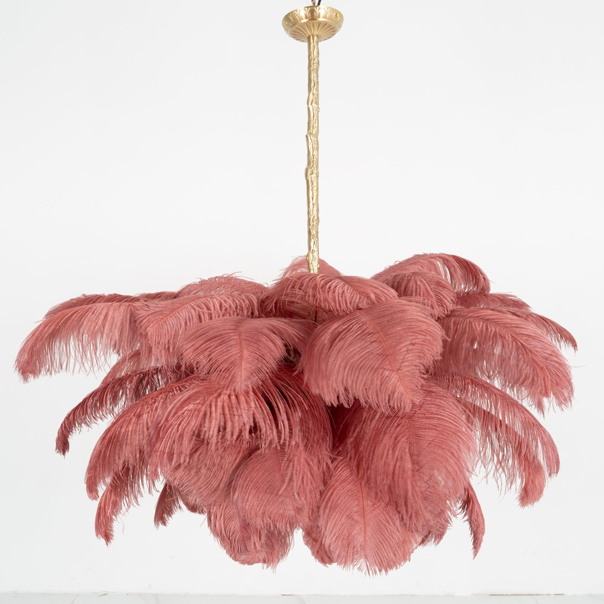 Lustra Chandelier Ostrich Feather Large Brass Stem-Neutral Decor