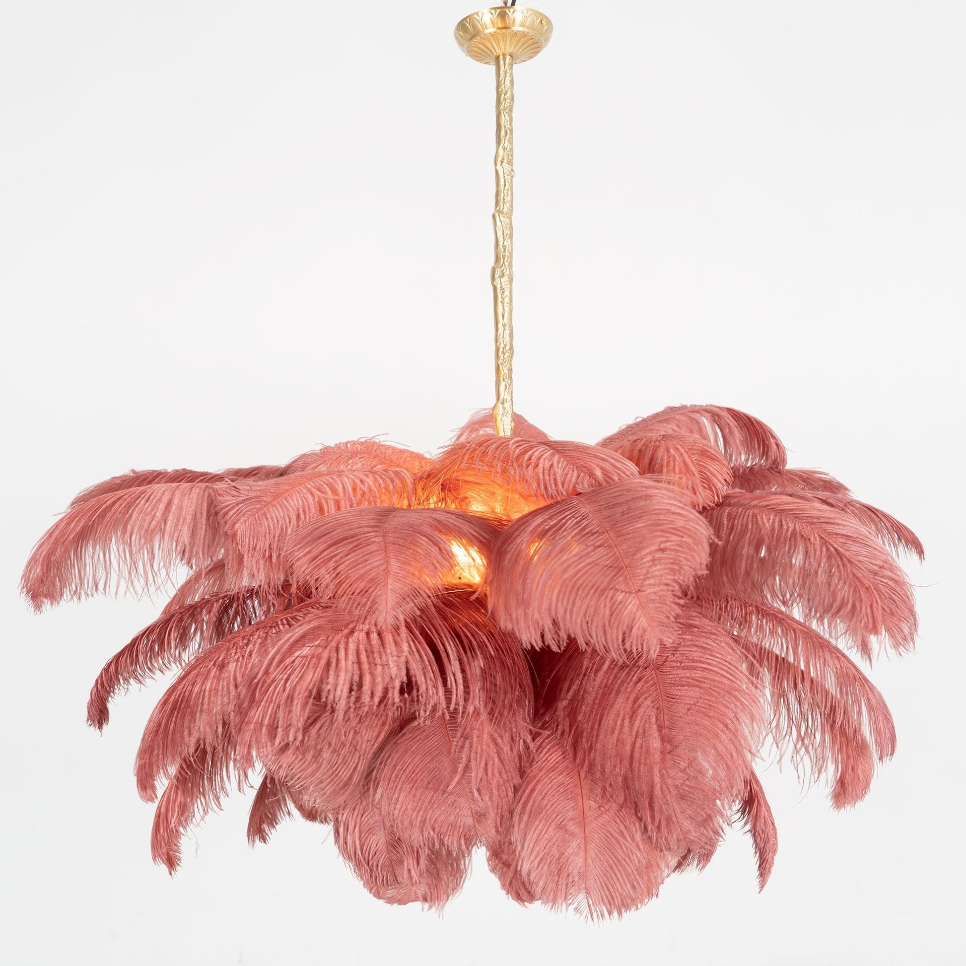 Lustra Chandelier Ostrich Feather Large Brass Stem-Neutral Decor