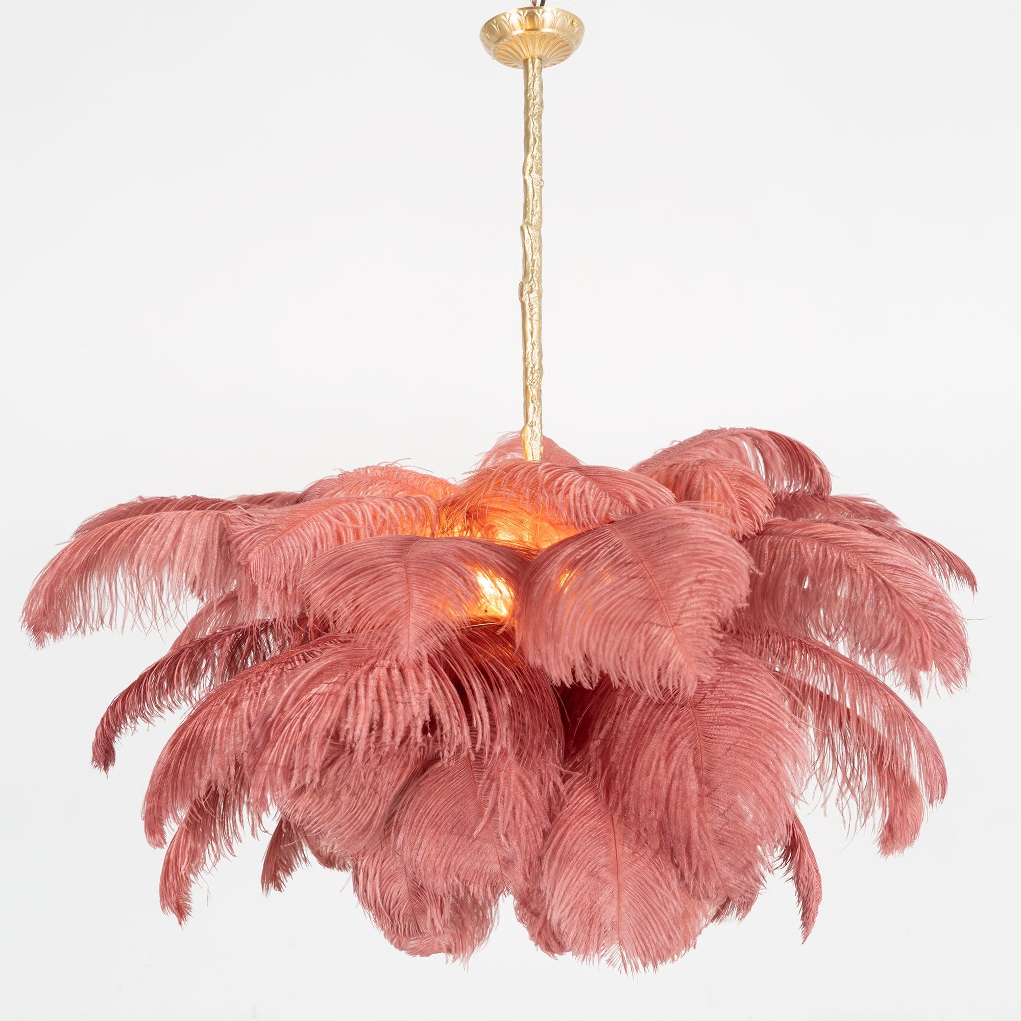 Lustra Chandelier Ostrich Feather Large Brass Stem-Neutral Decor