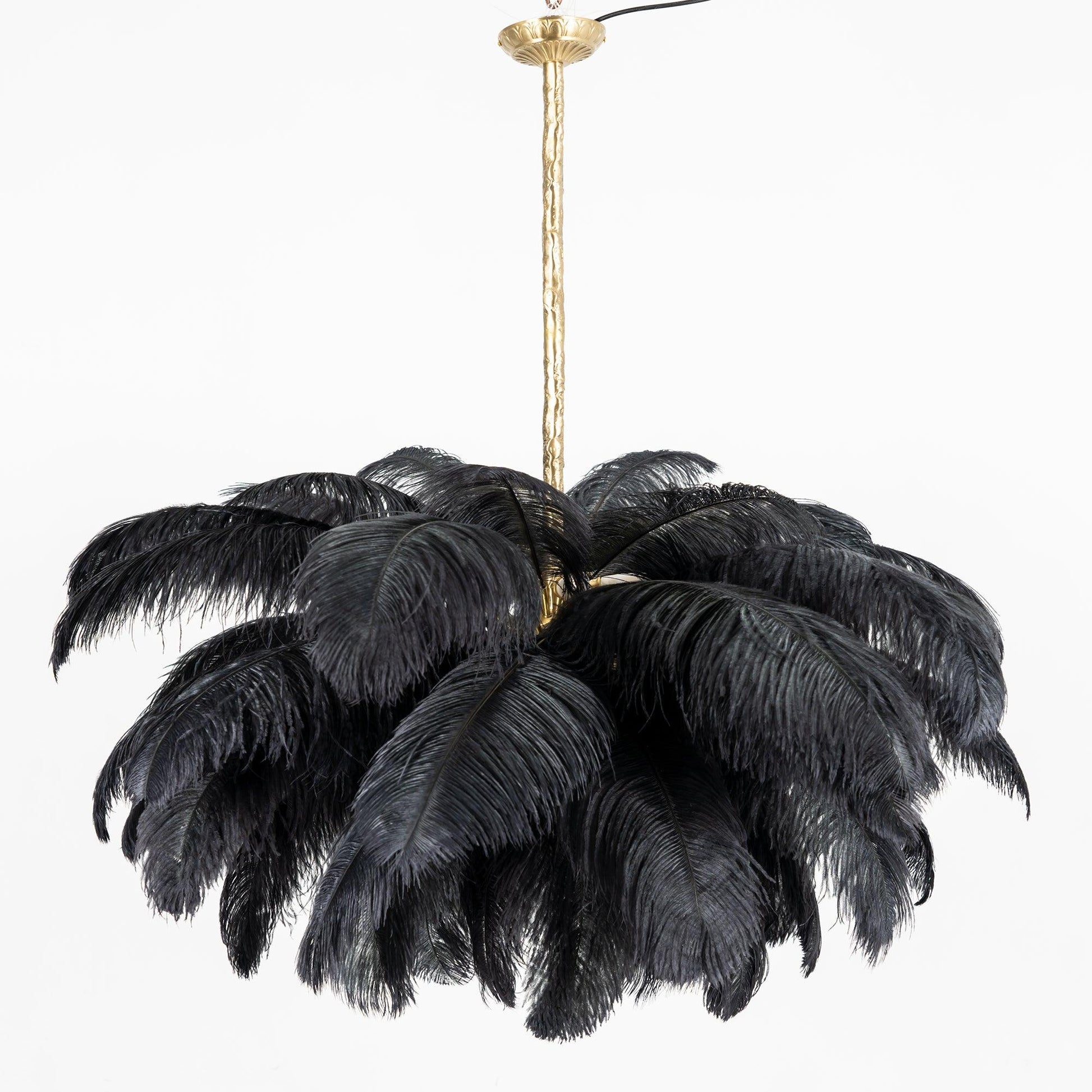 Lustra Chandelier Ostrich Feather Large Brass Stem-Neutral Decor
