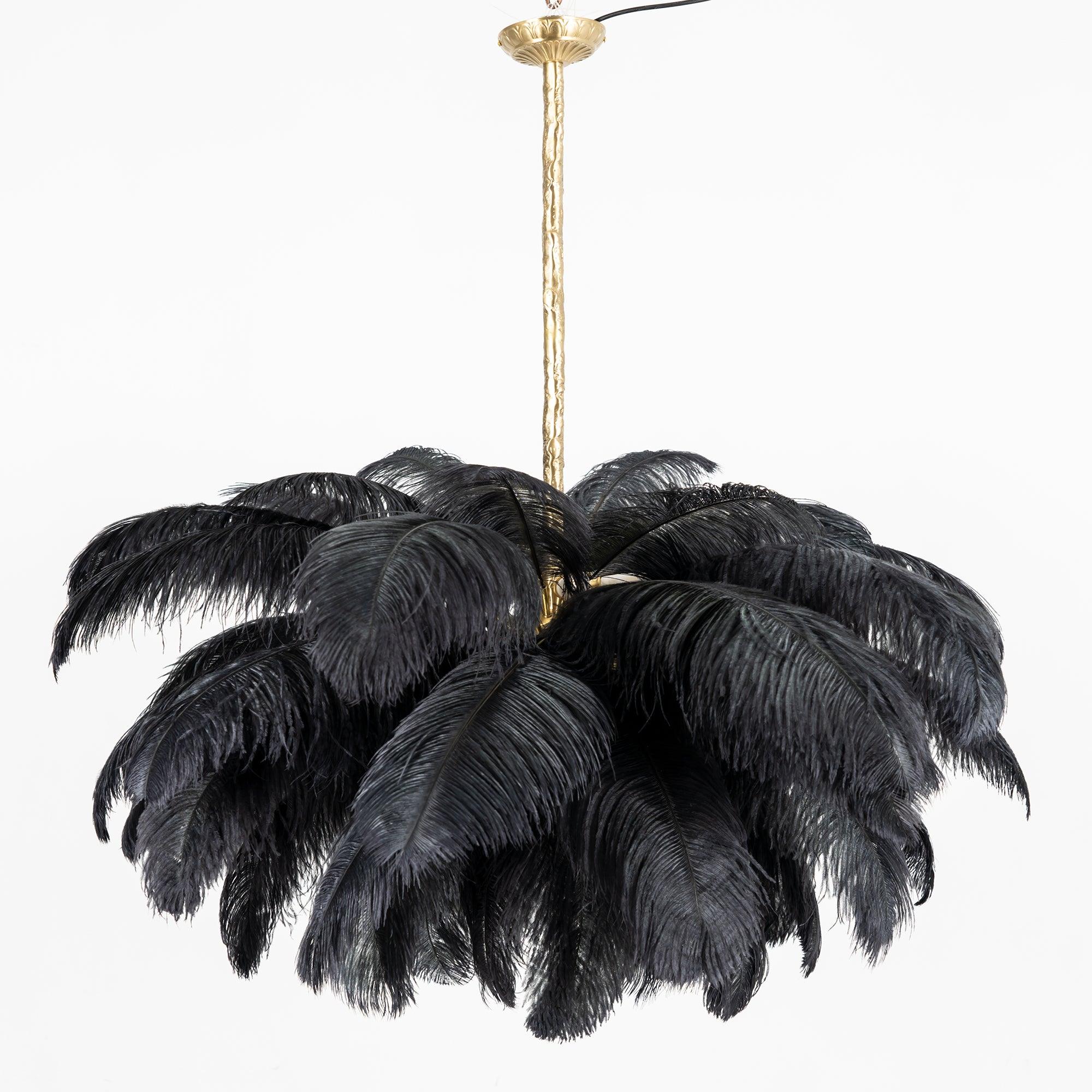 Lustra Chandelier Ostrich Feather Large Brass Stem-Neutral Decor