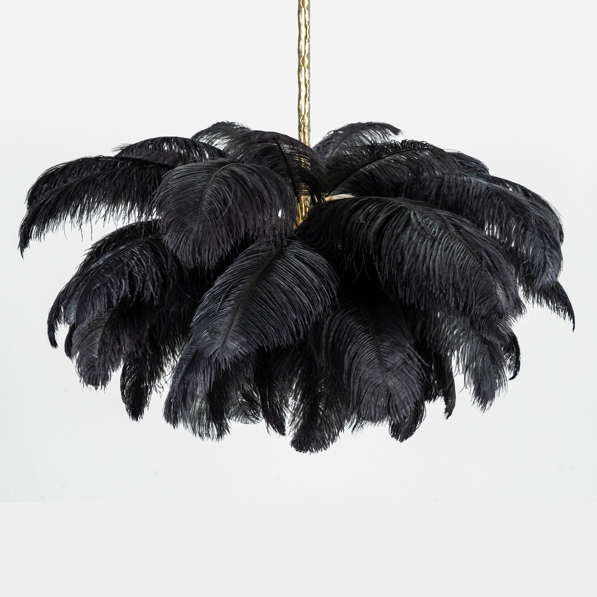 Lustra Chandelier Ostrich Feather Large Brass Stem-Neutral Decor