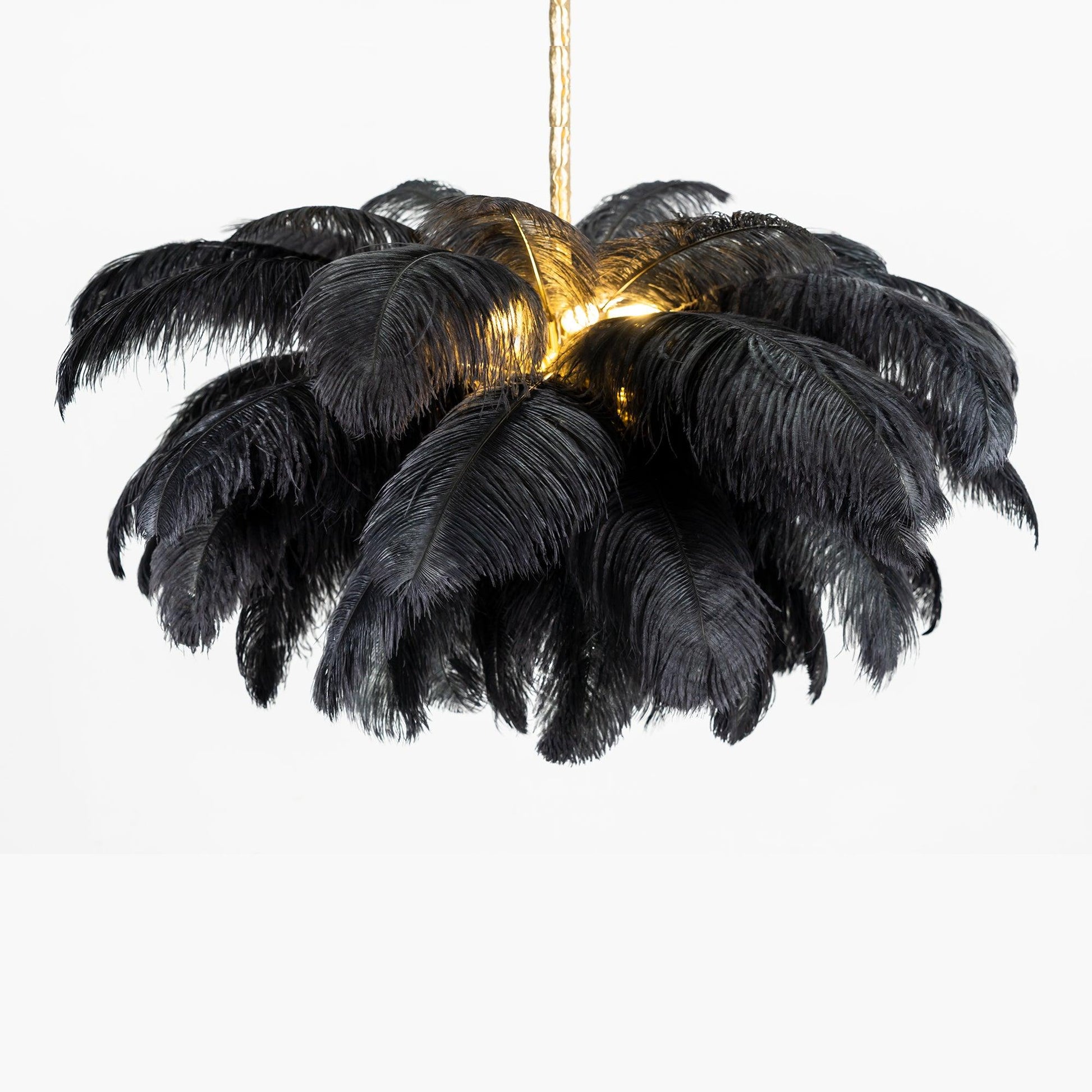 Lustra Chandelier Ostrich Feather Large Brass Stem-Neutral Decor
