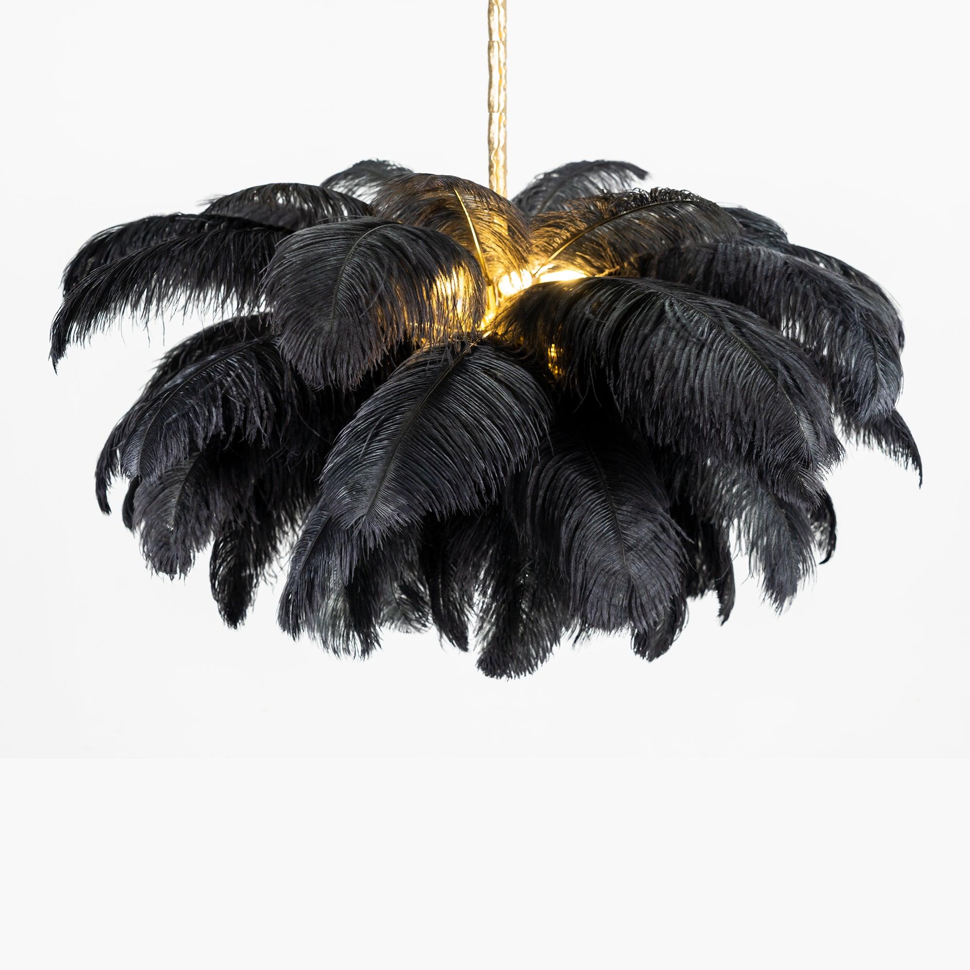 Lustra Chandelier Ostrich Feather Large Brass Stem-Neutral Decor