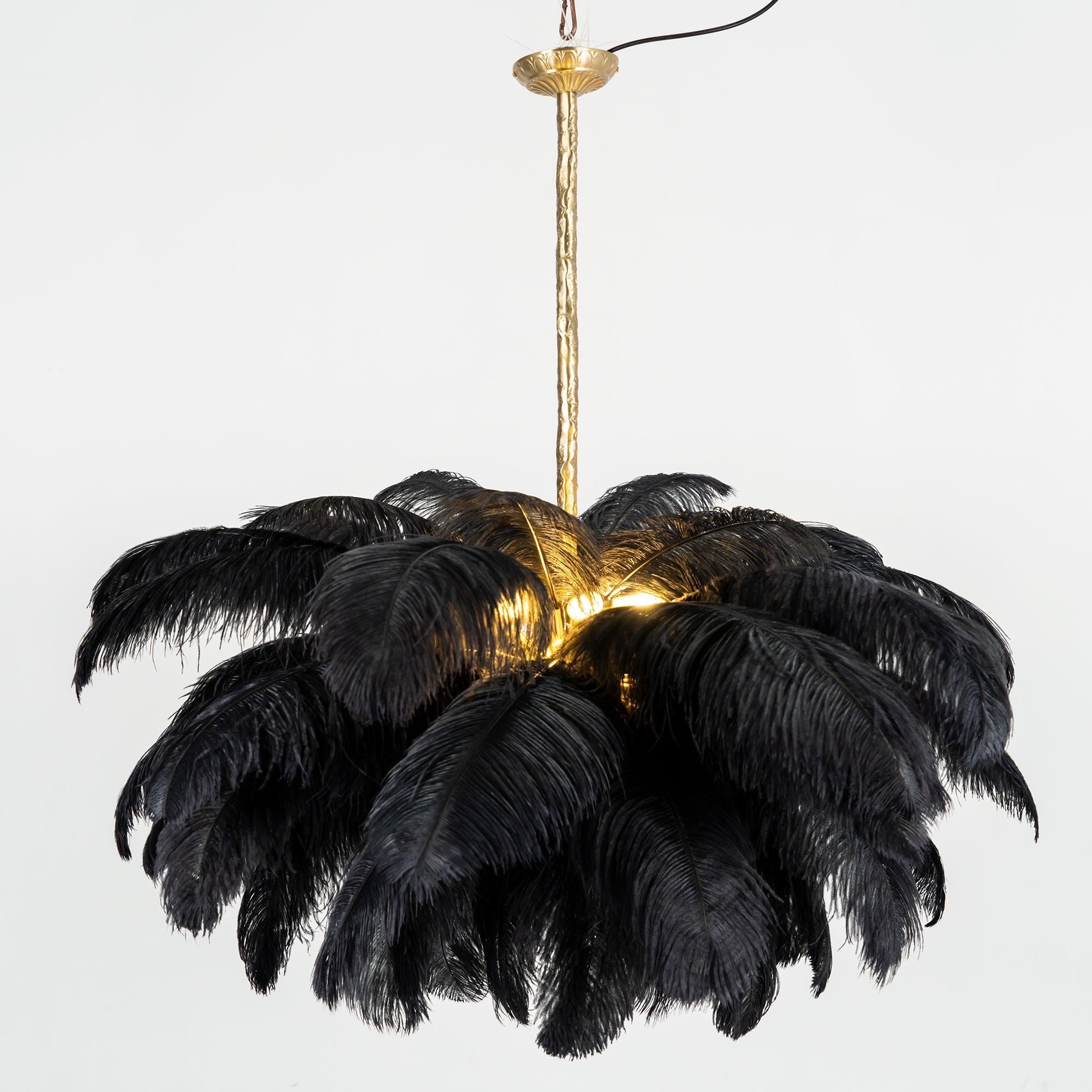 Lustra Chandelier Ostrich Feather Large Brass Stem-Neutral Decor