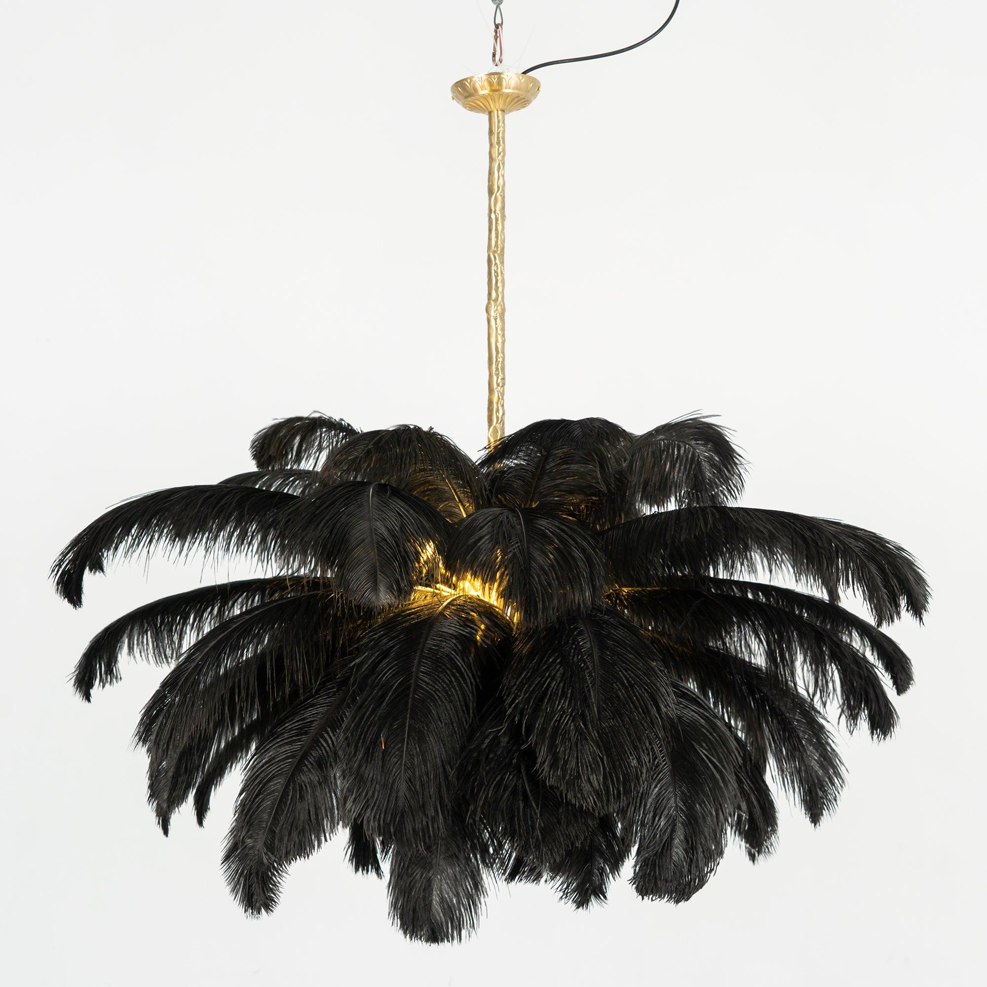 Lustra Chandelier Ostrich Feather Large Brass Stem-Neutral Decor
