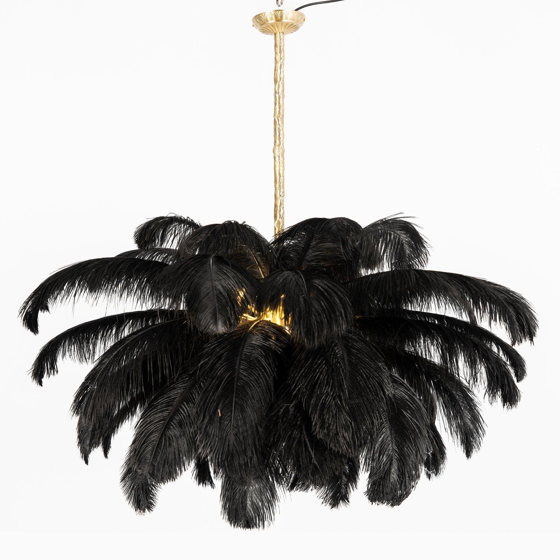 Lustra Chandelier Ostrich Feather Large Brass Stem-Neutral Decor
