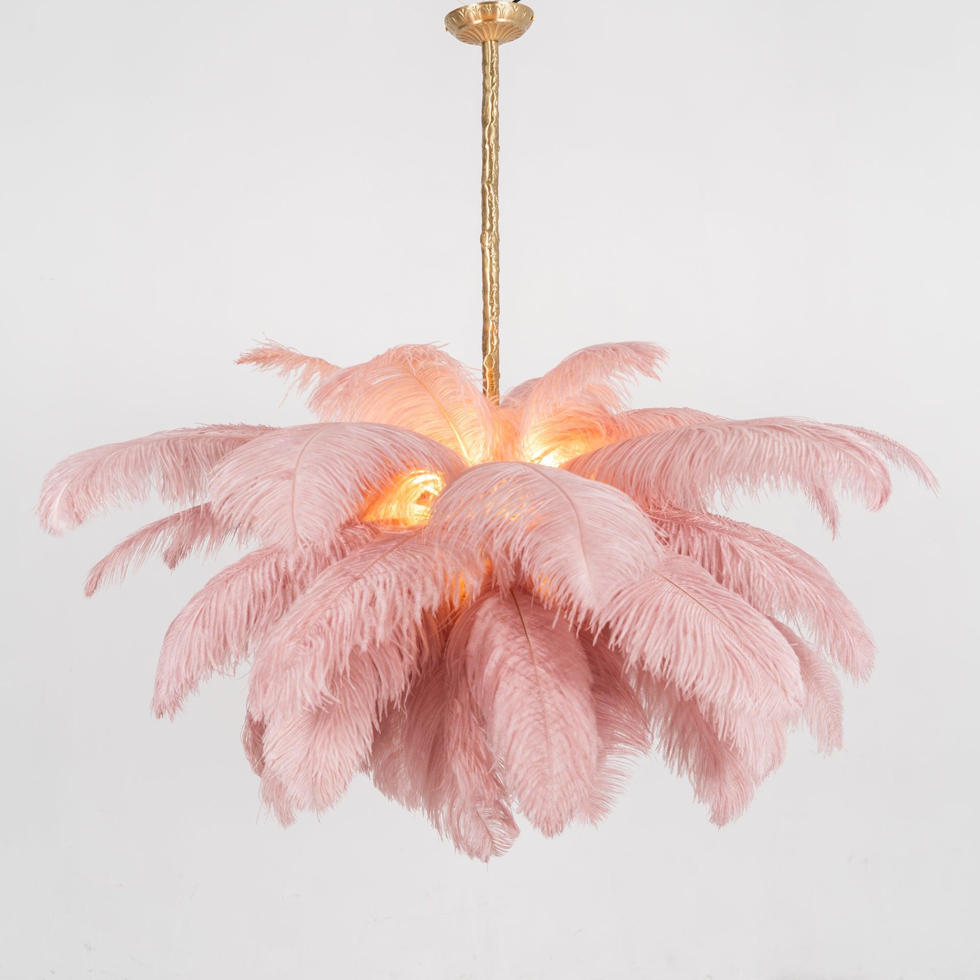 Lustra Chandelier Ostrich Feather Large Brass Stem-Neutral Decor
