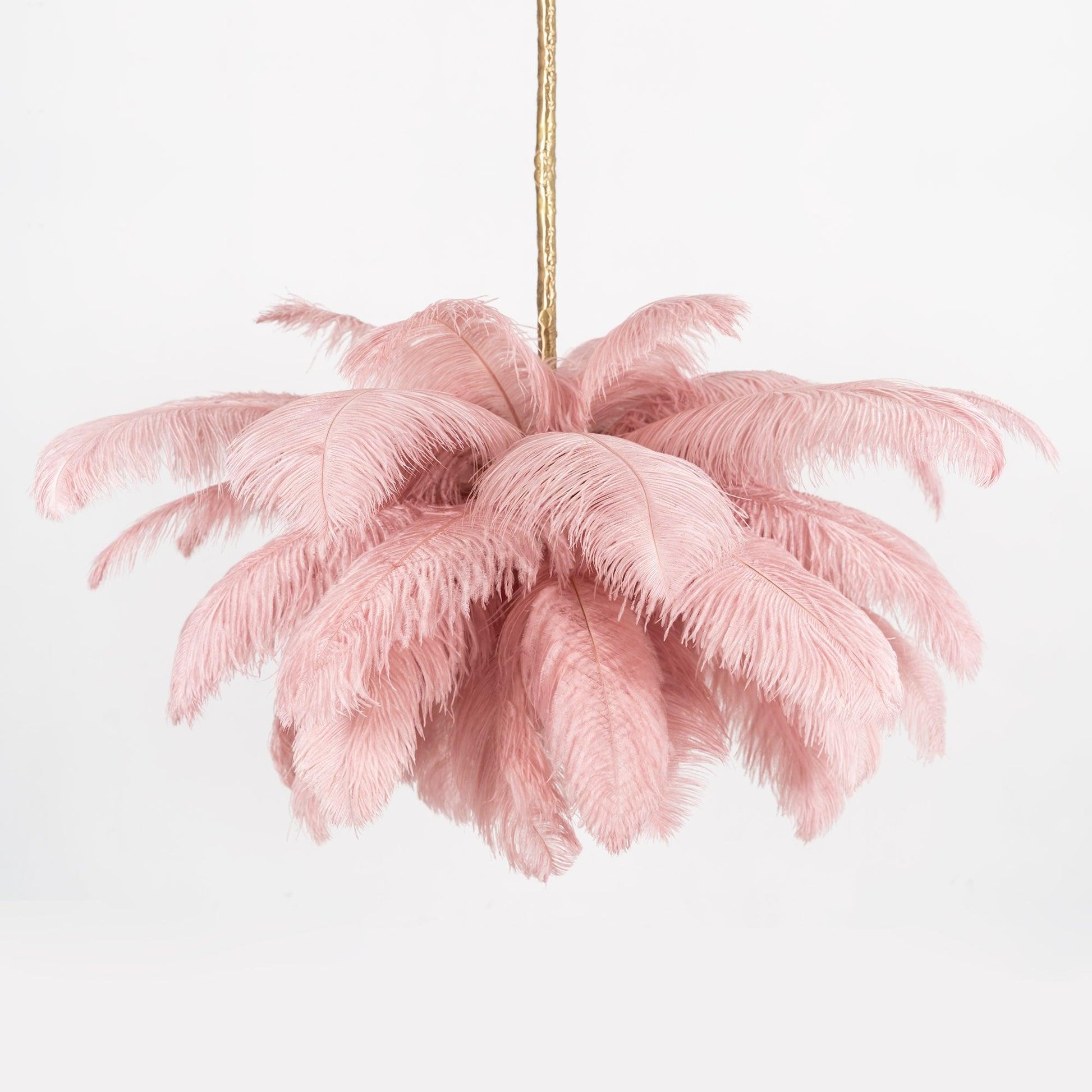 Lustra Chandelier Ostrich Feather Large Brass Stem-Neutral Decor