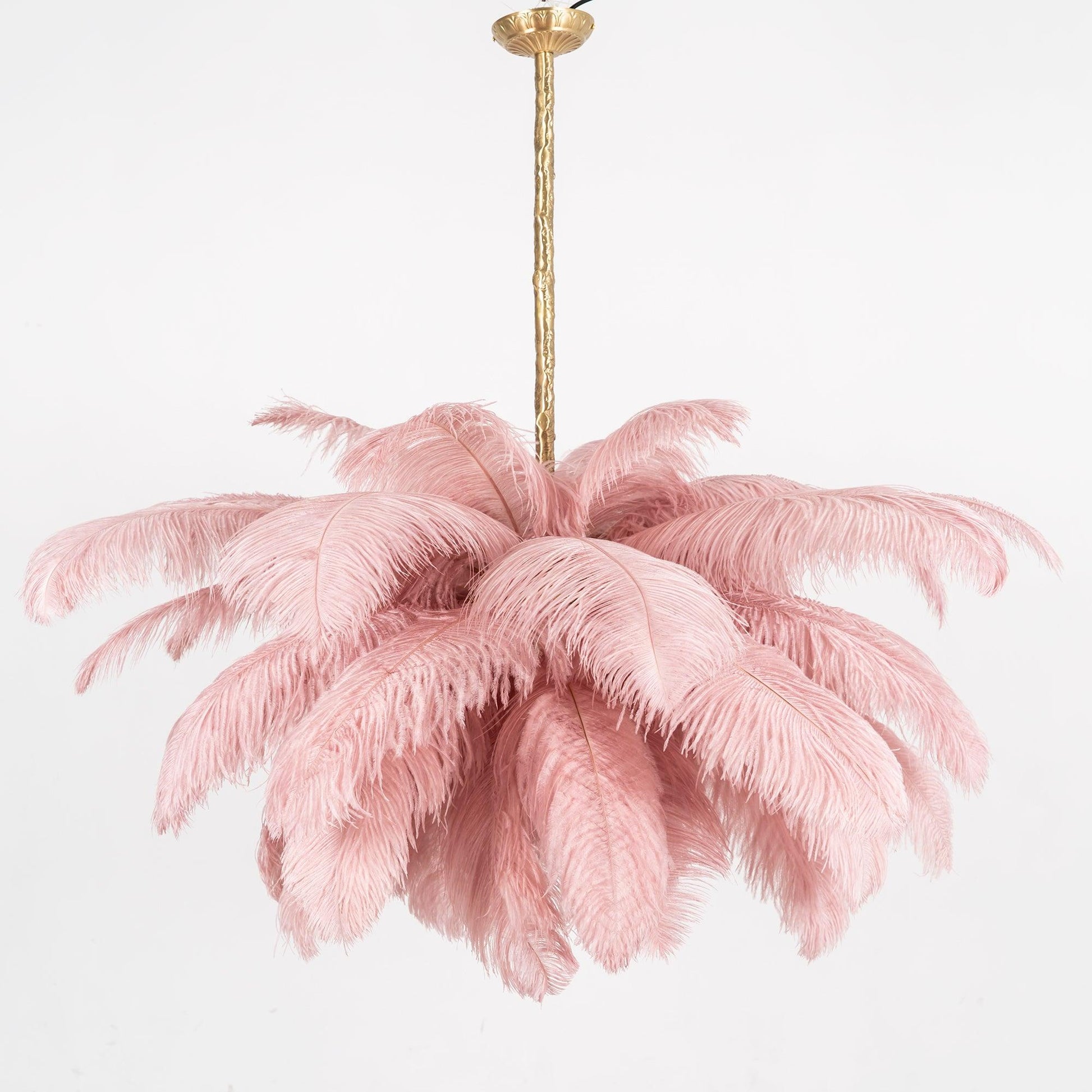 Lustra Chandelier Ostrich Feather Large Brass Stem-Neutral Decor