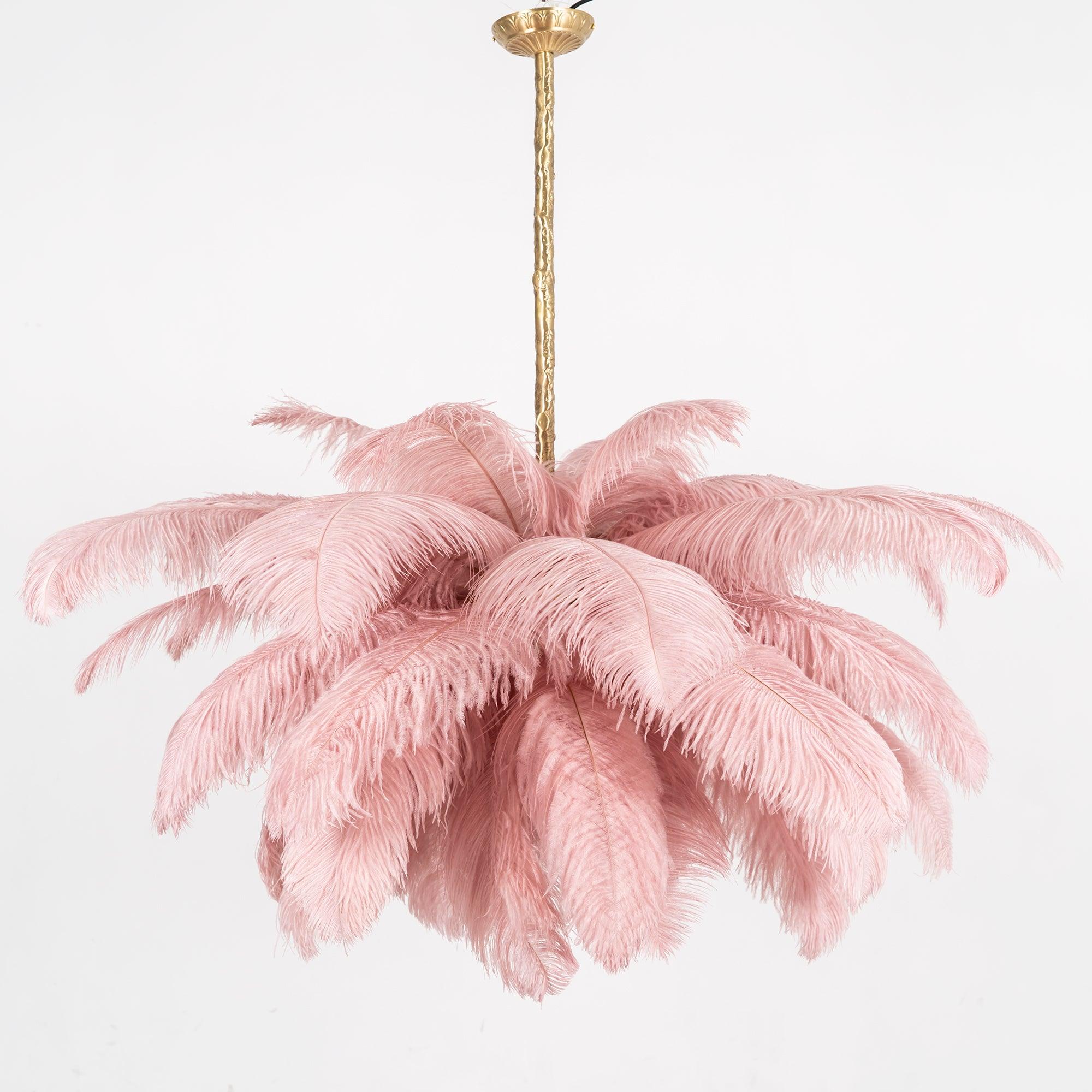 Lustra Chandelier Ostrich Feather Large Brass Stem-Neutral Decor