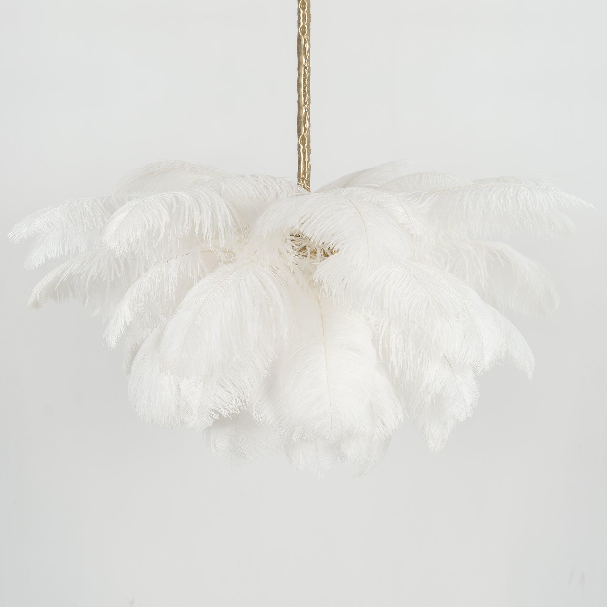 Lustra Chandelier Ostrich Feather Large Brass Stem-Neutral Decor