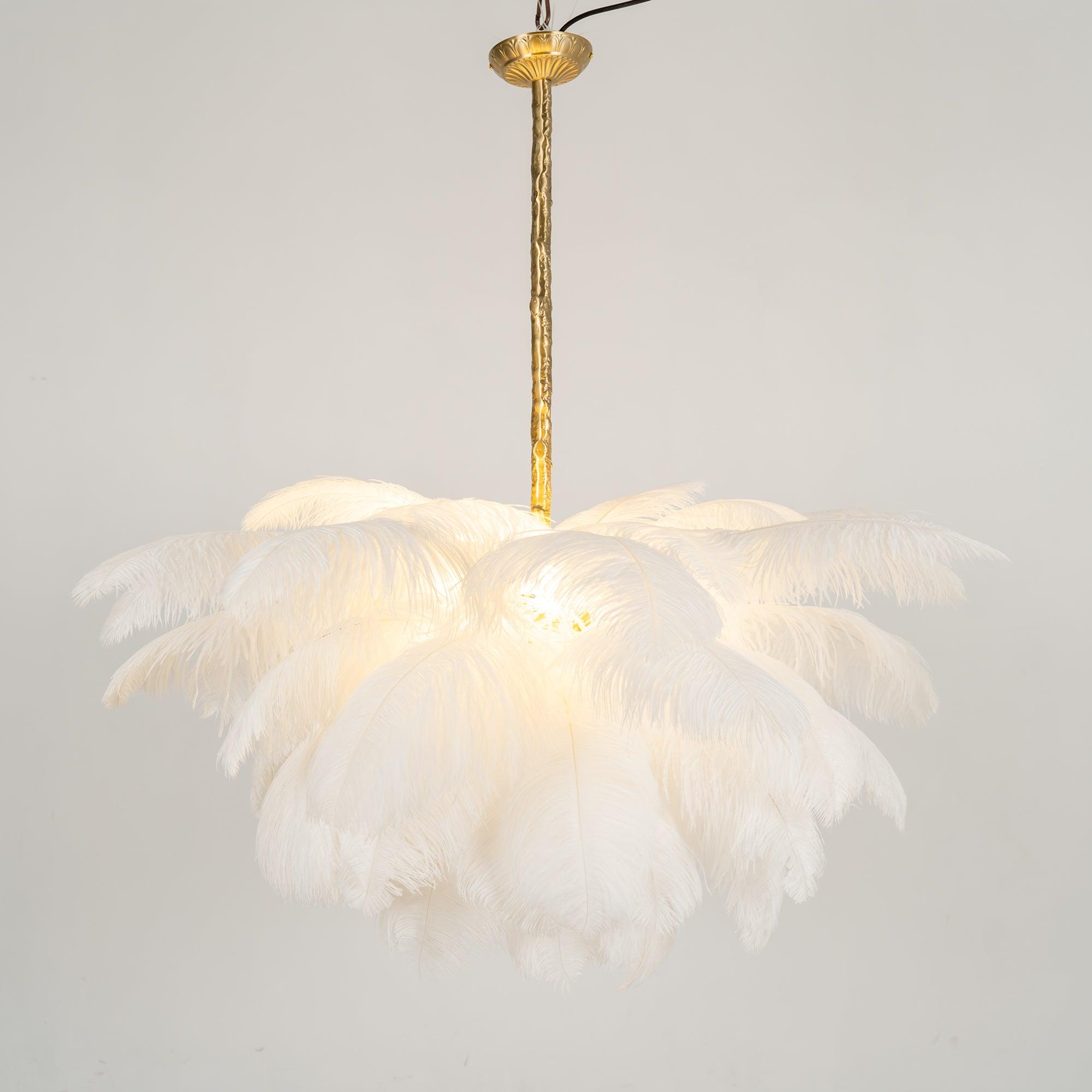 Lustra Chandelier Ostrich Feather Large Brass Stem-Neutral Decor