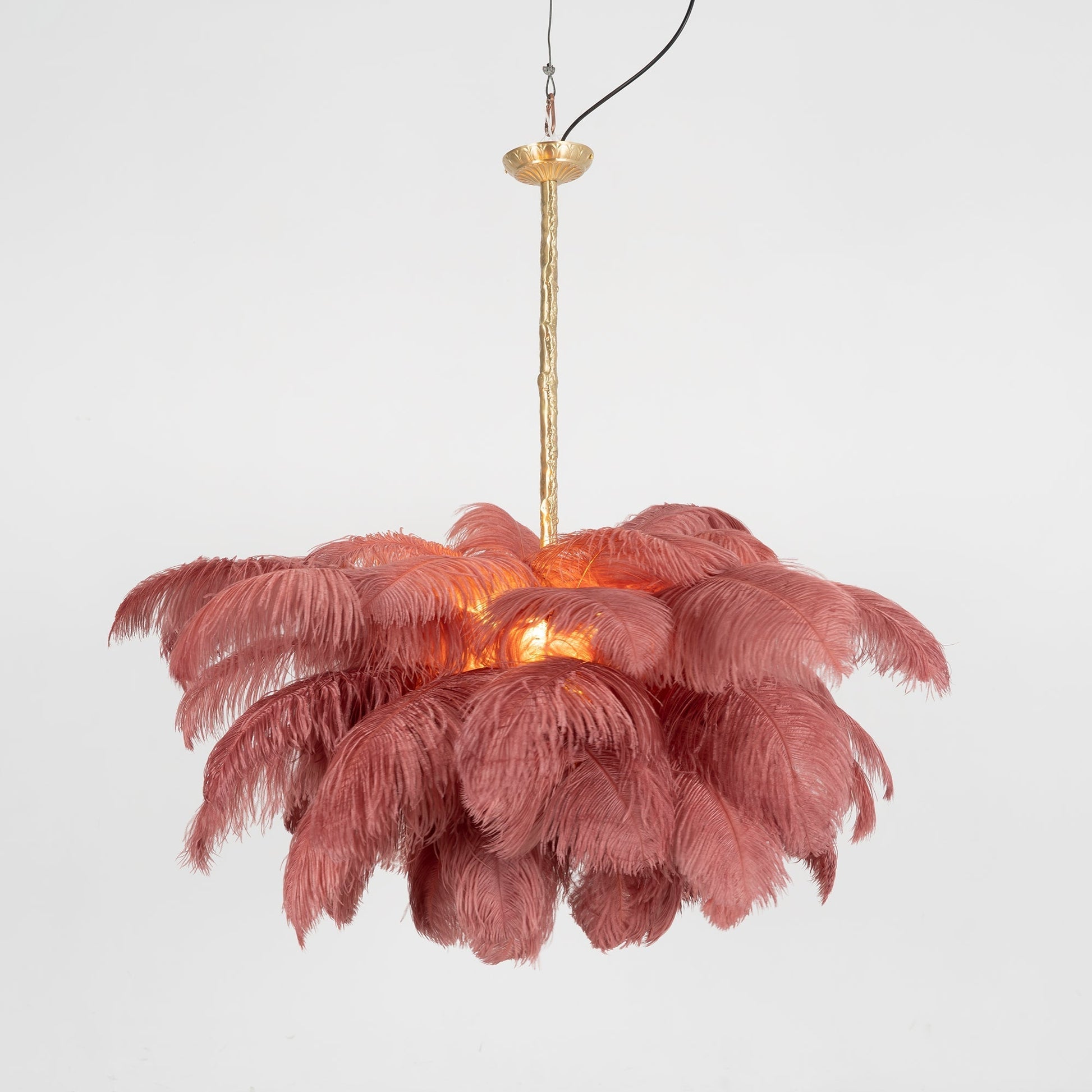 Lustra Chandelier Ostrich Feather Large Brass Stem-Neutral Decor