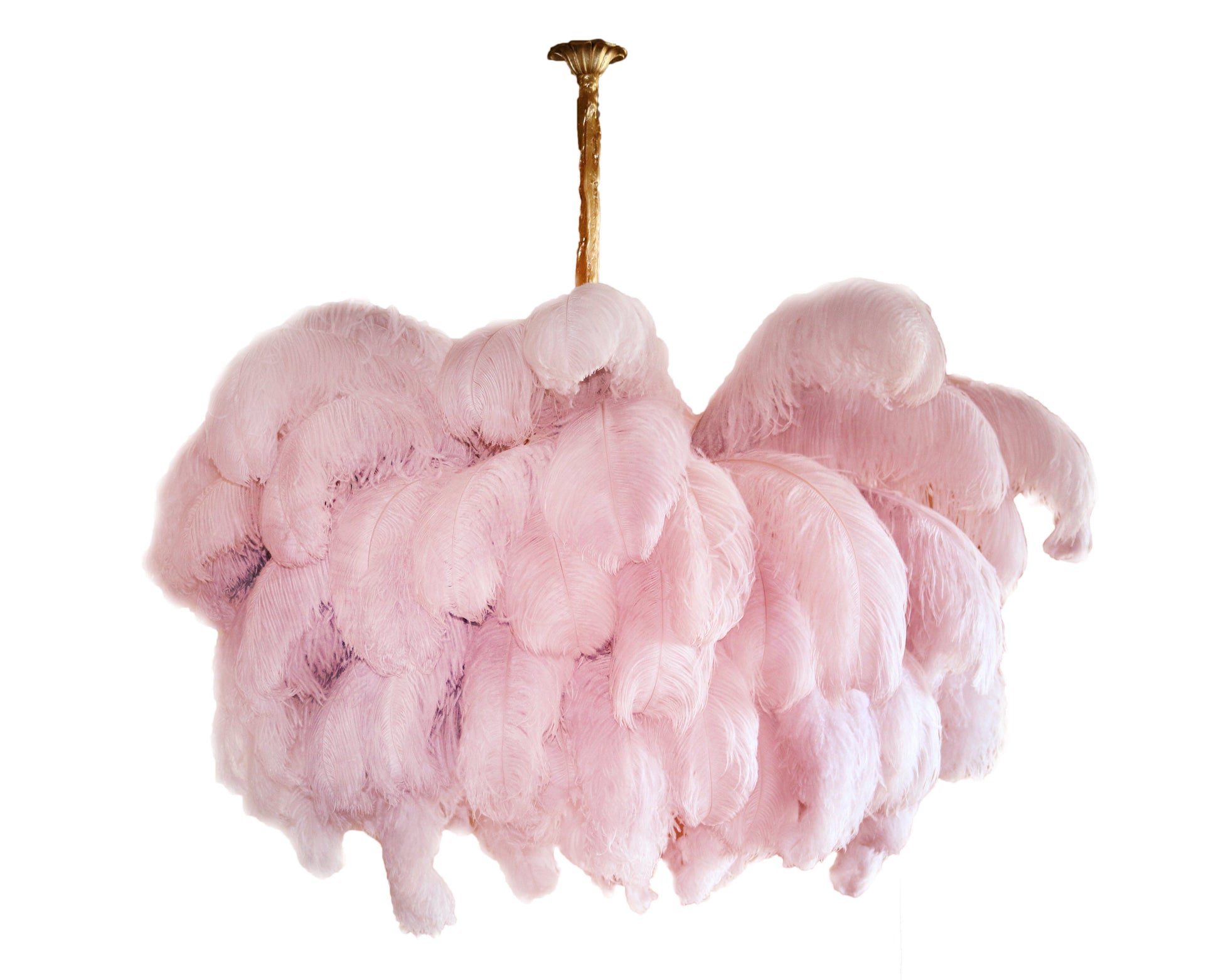 Lustra Chandelier Ostrich Feather Large Brass Stem-Neutral Decor