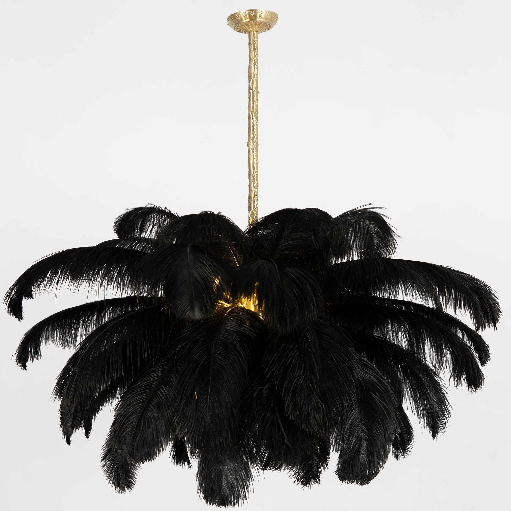 Lustra Chandelier Ostrich Feather Large Brass Stem-Neutral Decor