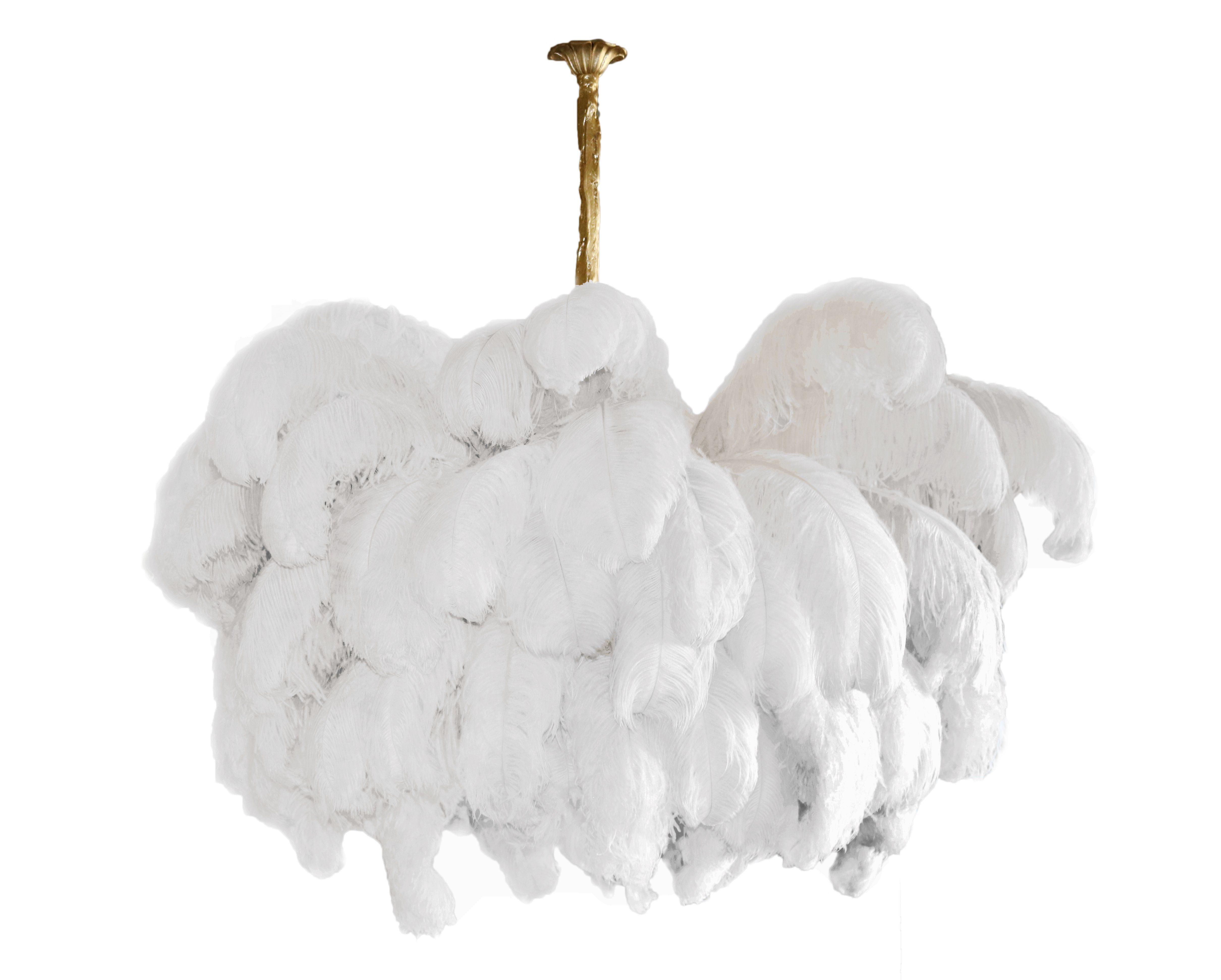 Lustra Chandelier Ostrich Feather Large Brass Stem-Neutral Decor