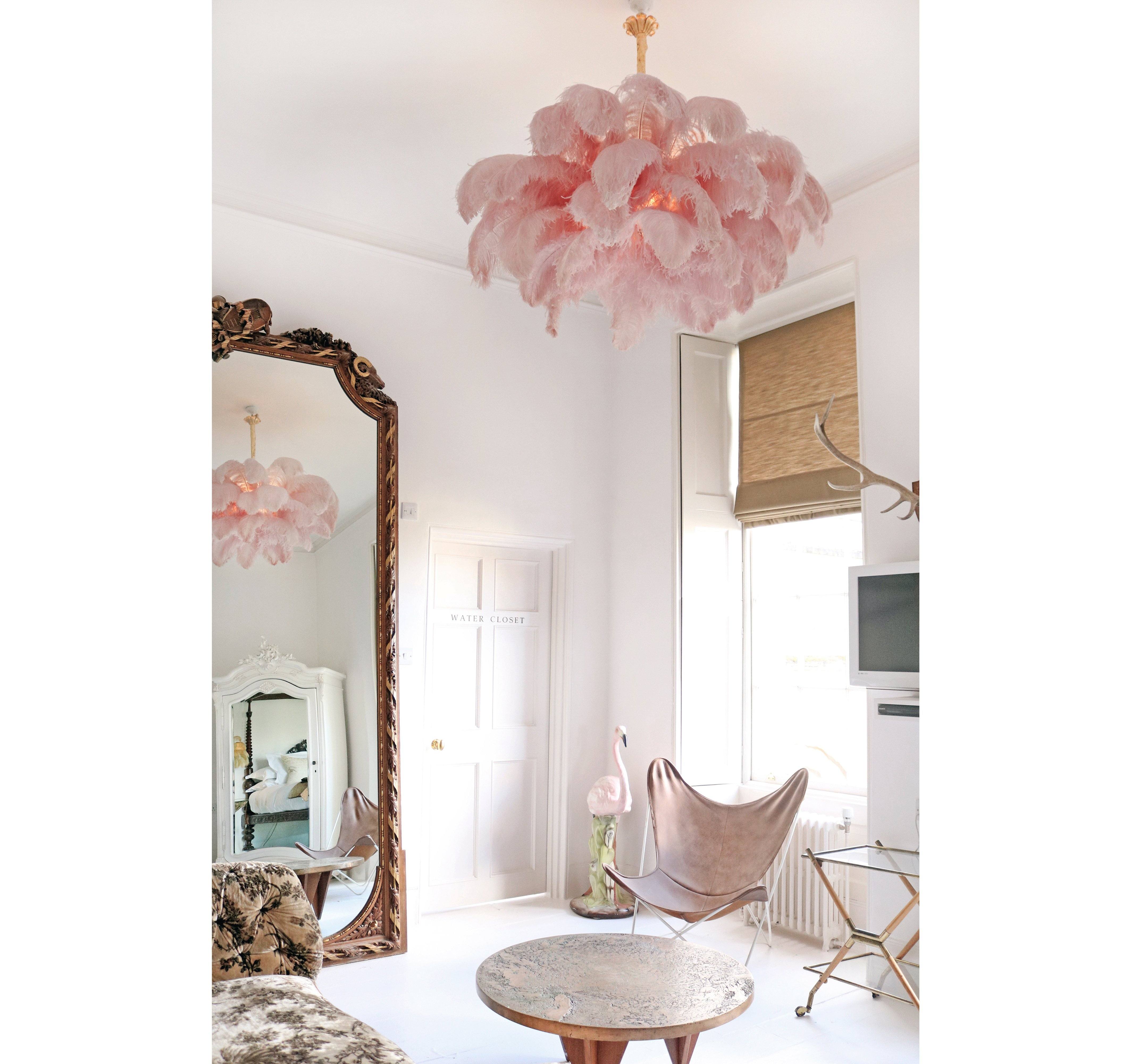 Lustra Chandelier Ostrich Feather Large Brass Stem-Neutral Decor