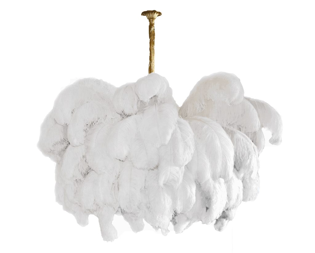 Lustra Chandelier Ostrich Feather Large Brass Stem-Neutral Decor