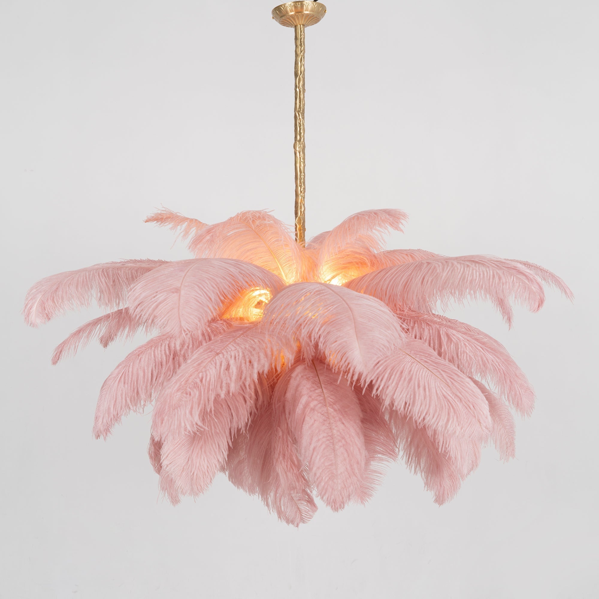 Lustra Chandelier Ostrich Feather Large Brass Stem-Neutral Decor