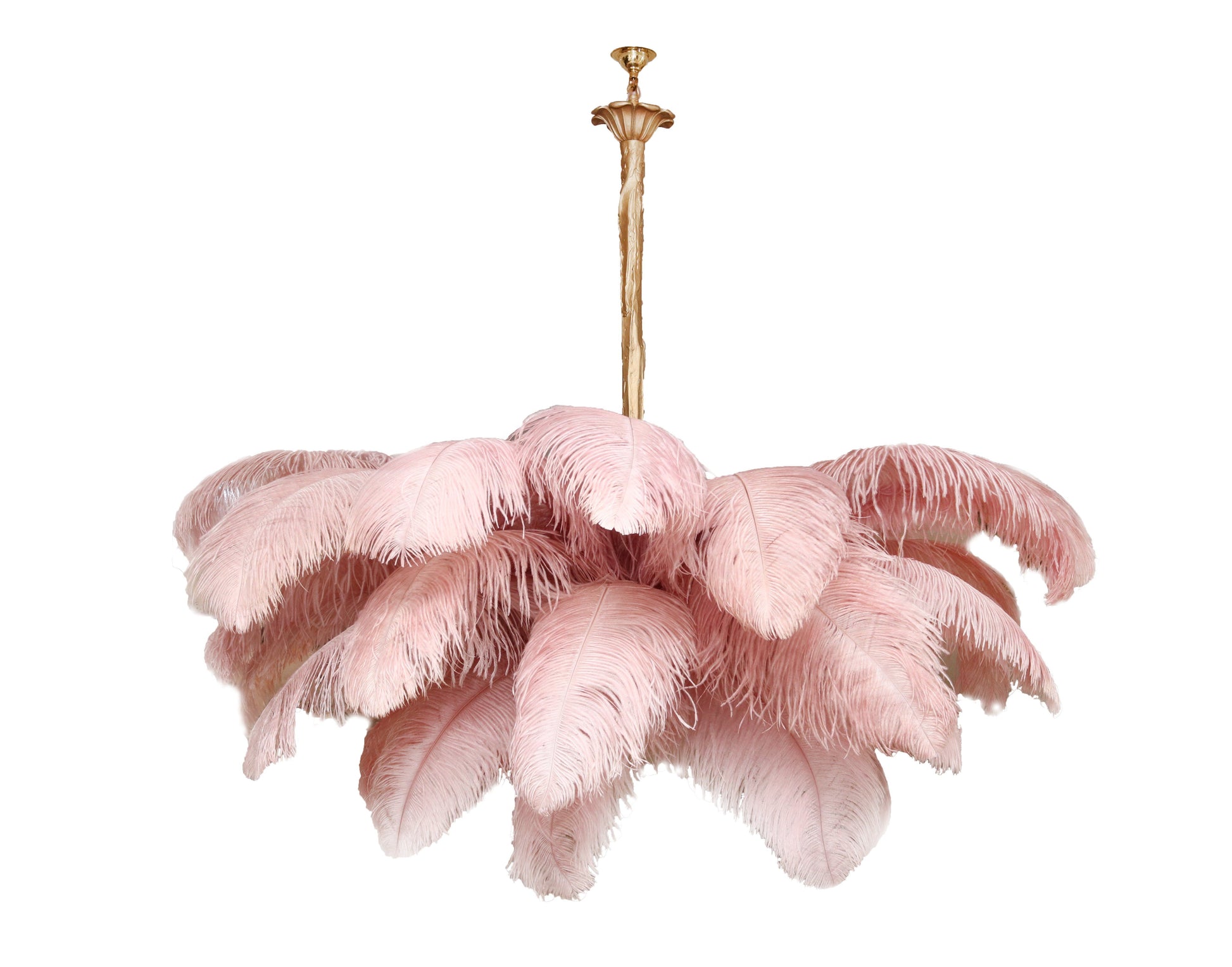 Lustra Chandelier Ostrich Feather Large Brass Stem-Neutral Decor