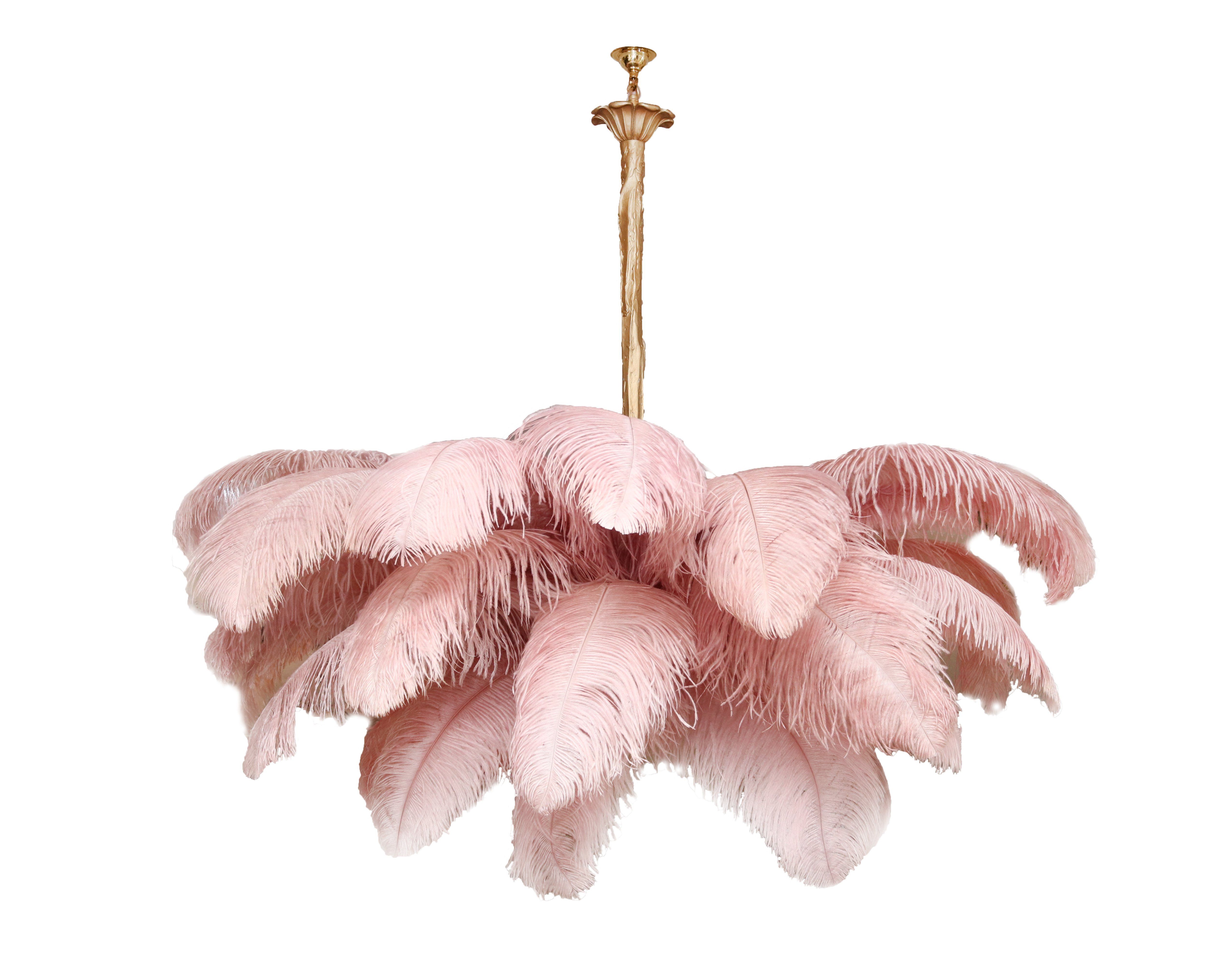 Lustra Chandelier Ostrich Feather Large Brass Stem-Neutral Decor
