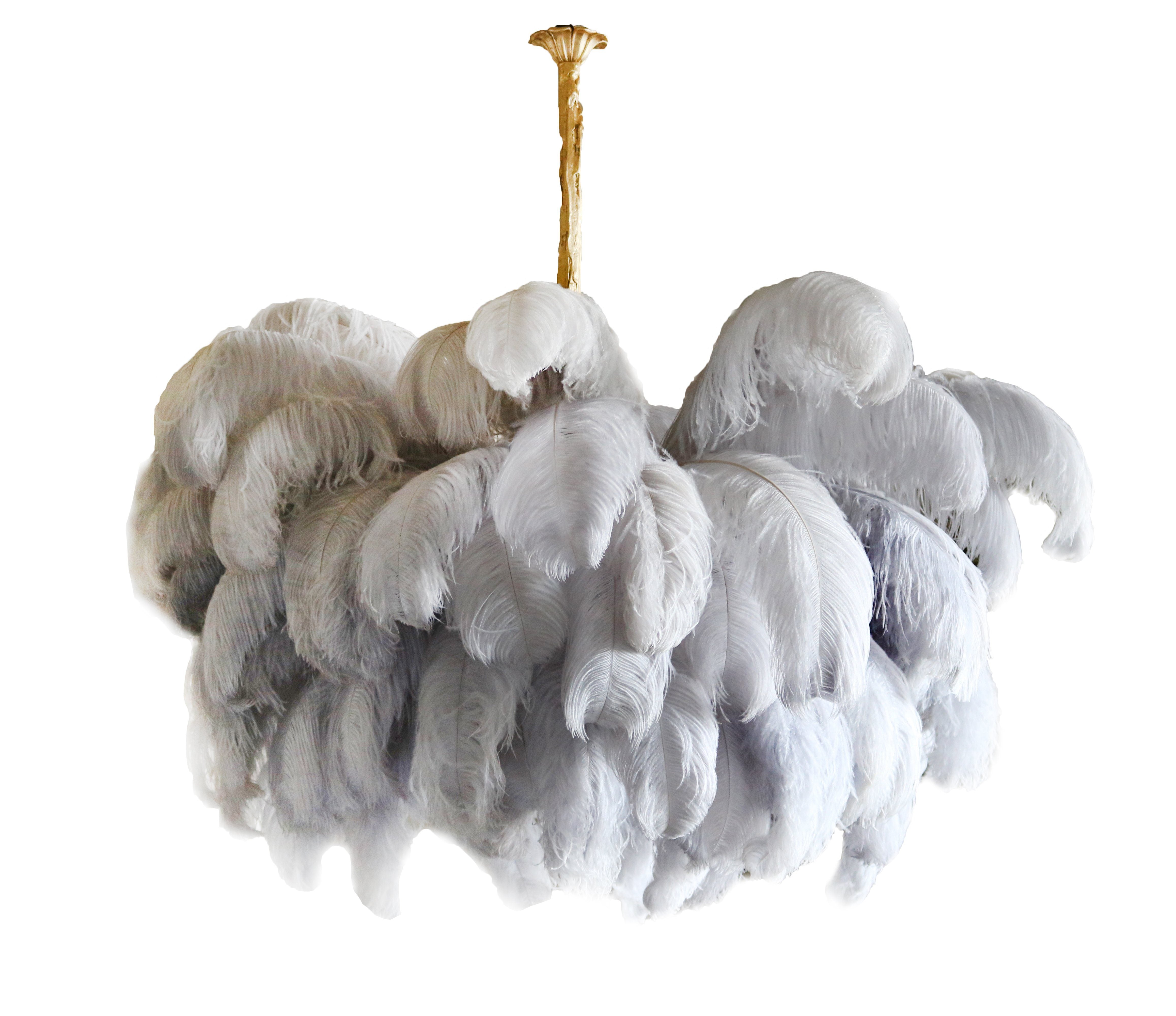 Lustra Chandelier Ostrich Feather Large Brass Stem-Neutral Decor