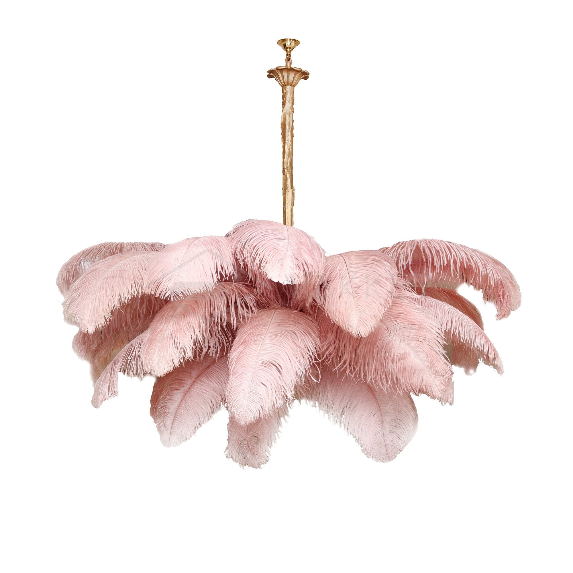 Lustra Chandelier Ostrich Feather Large Brass Stem-Neutral Decor