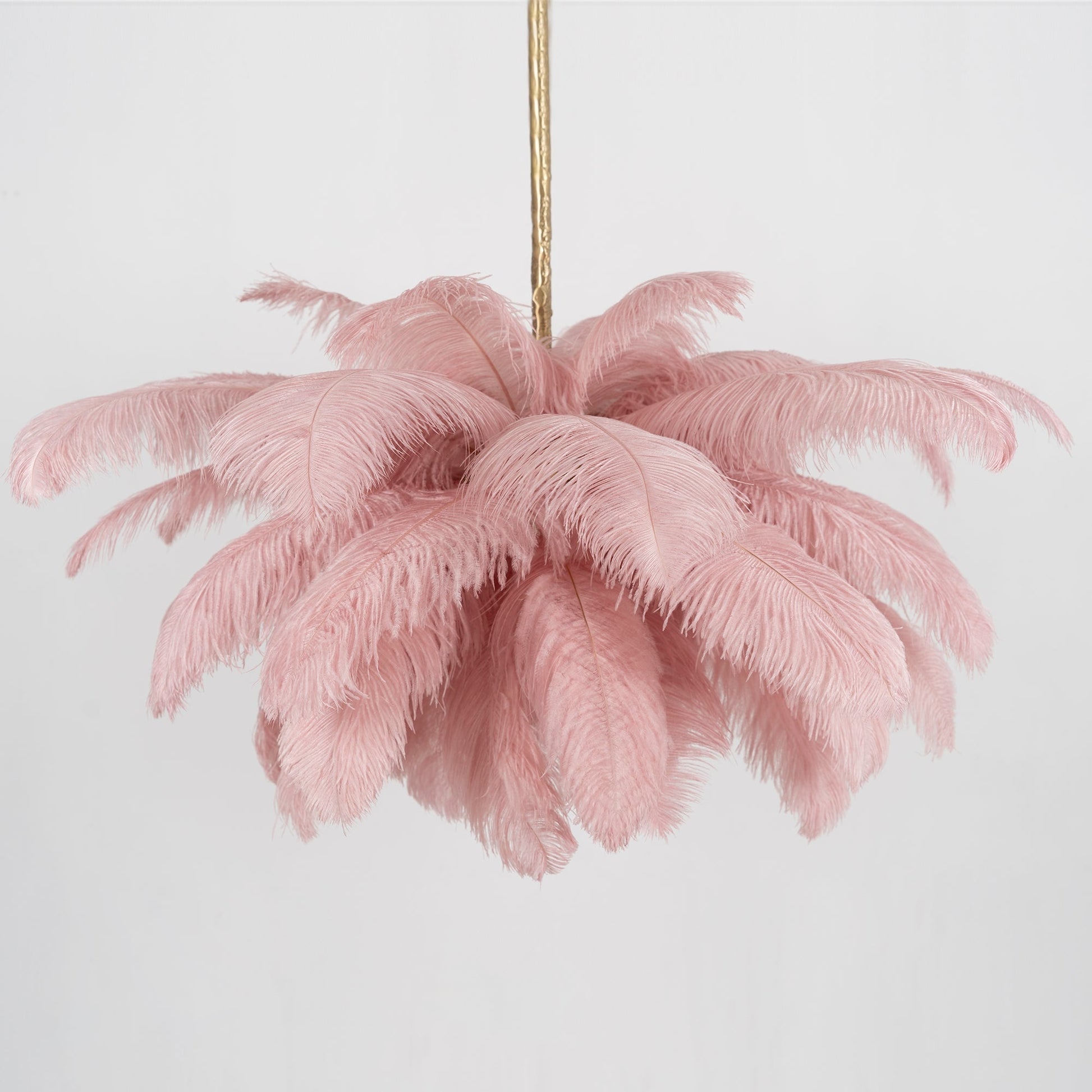 Lustra Chandelier Ostrich Feather Large Brass Stem-Neutral Decor