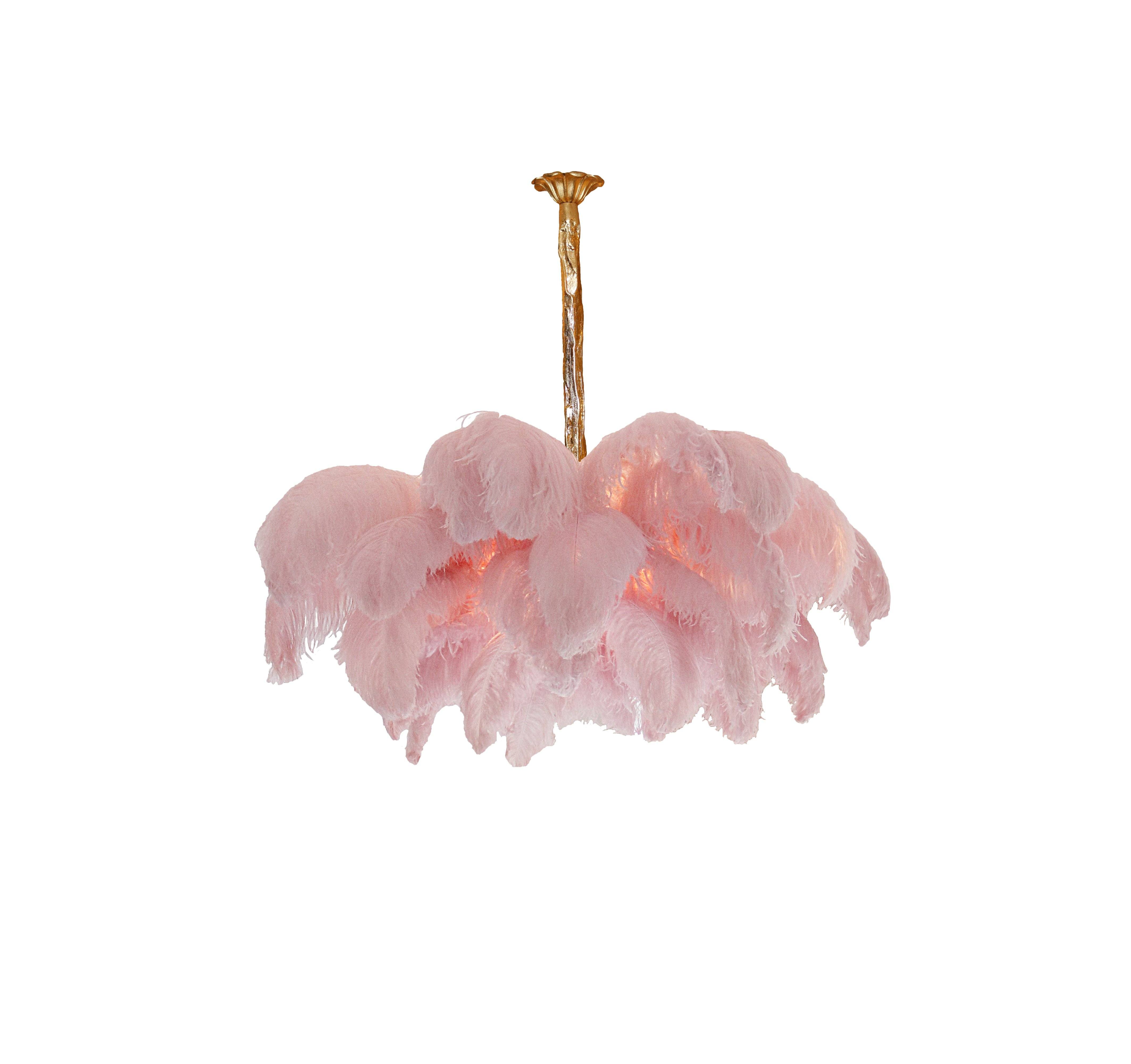 Lustra Chandelier Ostrich Feather Large Brass Stem-Neutral Decor
