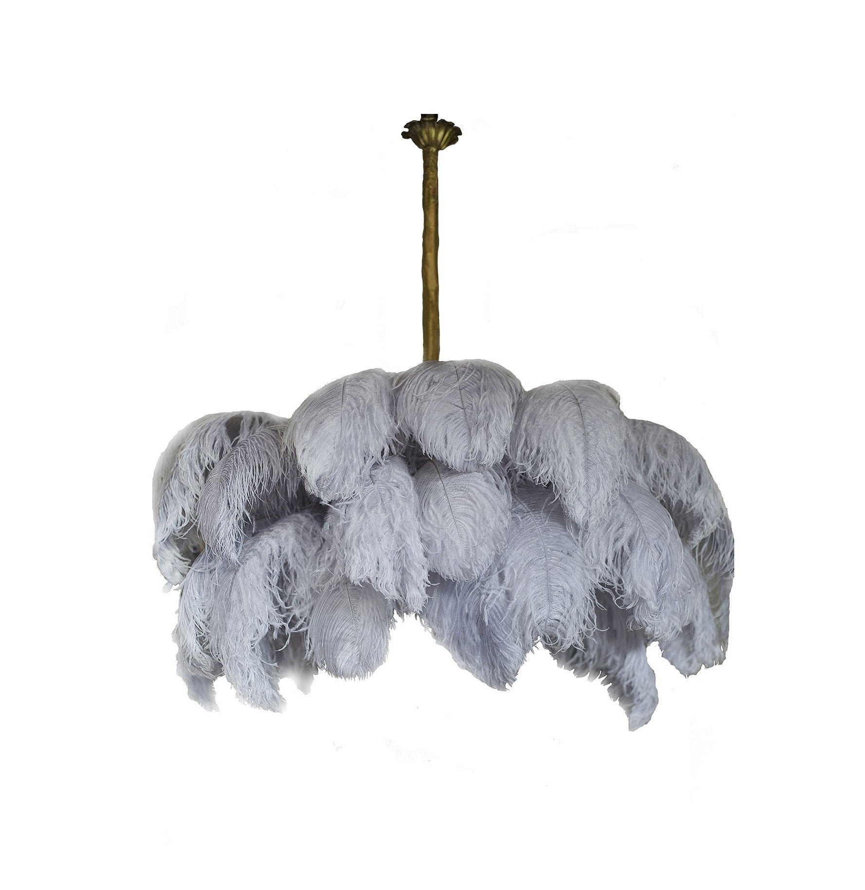 Lustra Chandelier Ostrich Feather Large Brass Stem-Neutral Decor