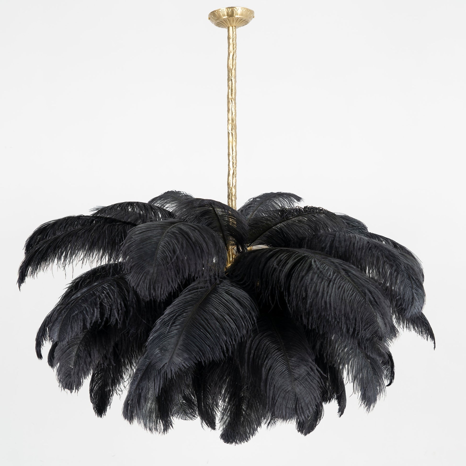 Lustra Chandelier Ostrich Feather Large Brass Stem-Neutral Decor