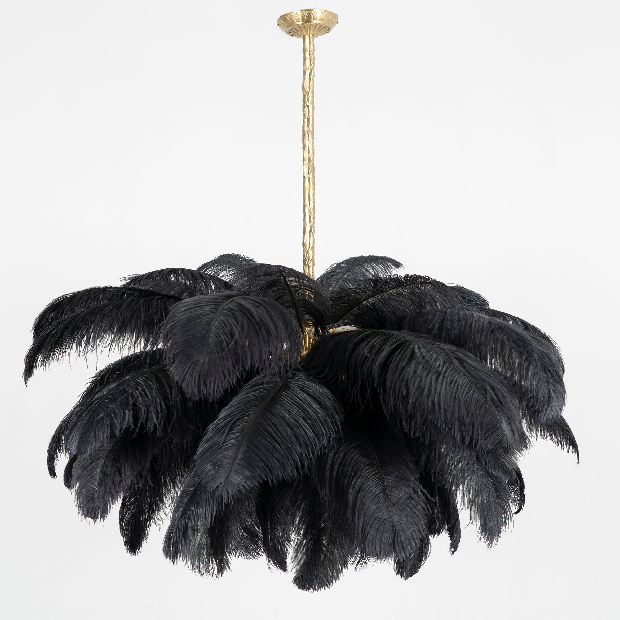 Lustra Chandelier Ostrich Feather Large Brass Stem-Neutral Decor